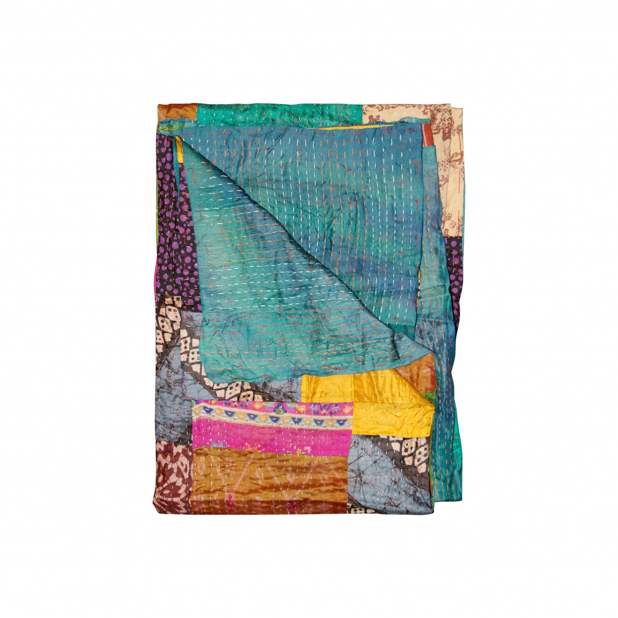 A vibrant 50x70 inches silk multicolor throw showcasing intricate patterns and textures, handcrafted by Indian artisans.