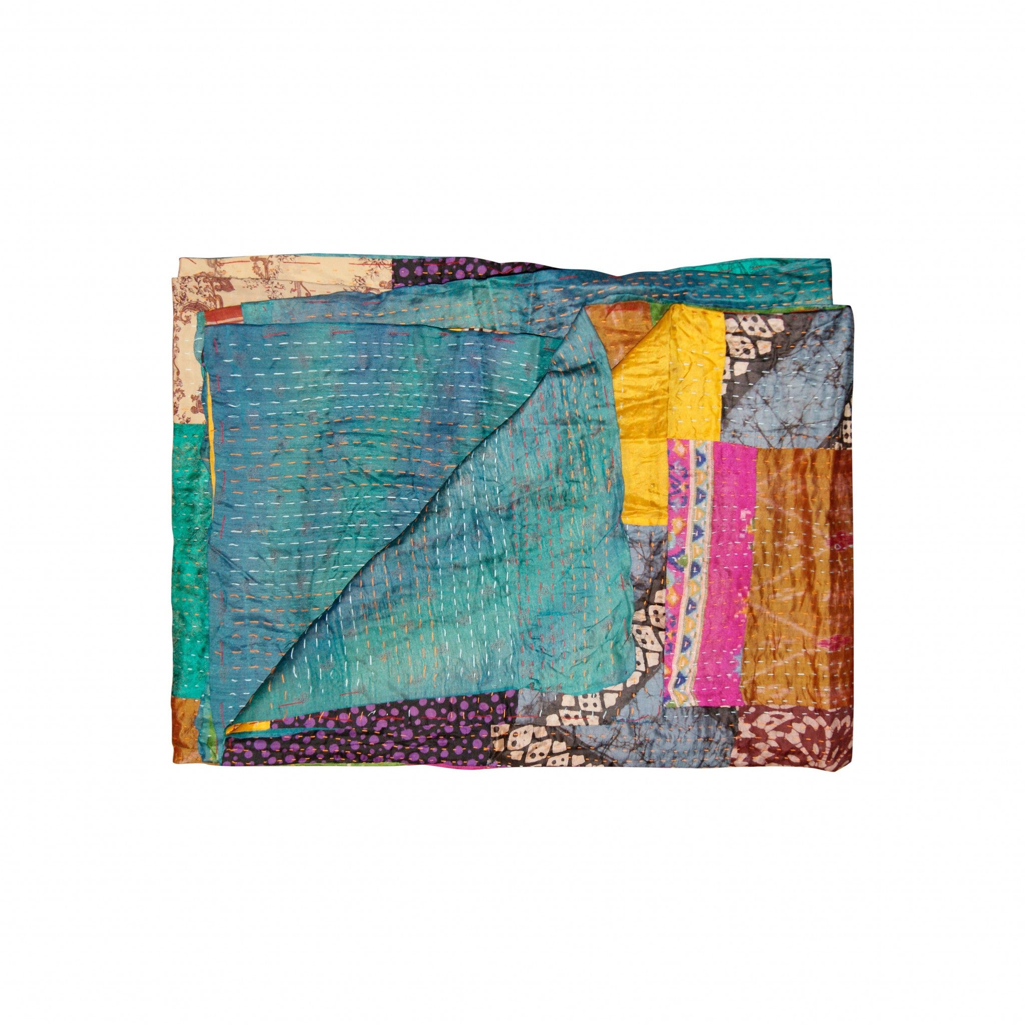 A vibrant 50x70 inches silk multicolor throw showcasing intricate patterns and textures, handcrafted by Indian artisans.