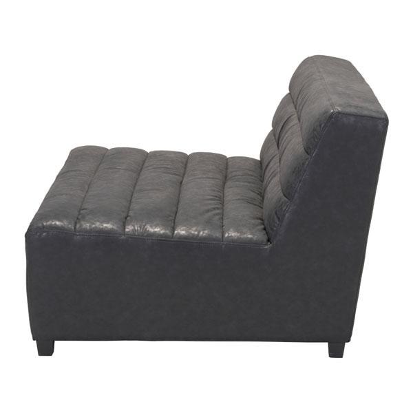 A stylish black functional loveseat with an ultra-modern armless design, featuring deep plush seating upholstered in weathered antique leatherette.