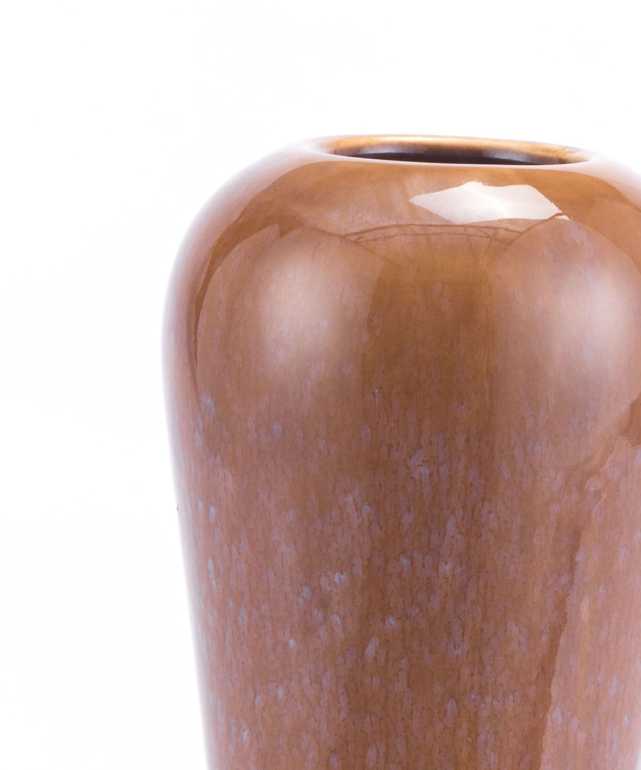 Elegant brown ceramic short vase with a textured base and smooth iridescent top, perfect for home decor.