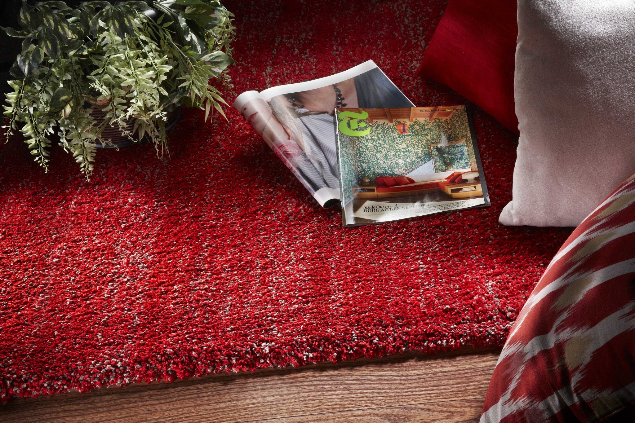 5x7 Red Heather Plain Indoor Area Rug showcasing vibrant color and texture, perfect for enhancing home decor.