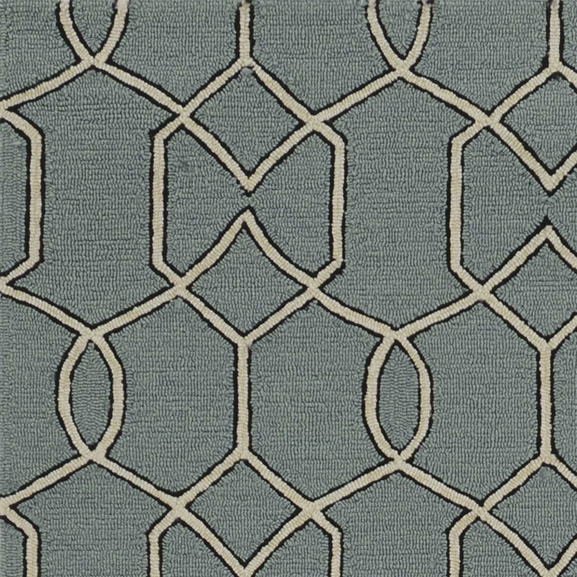 5x7 spa geometric trellis indoor area rug in soothing green color, showcasing intricate hand-hooked design and modern aesthetic.