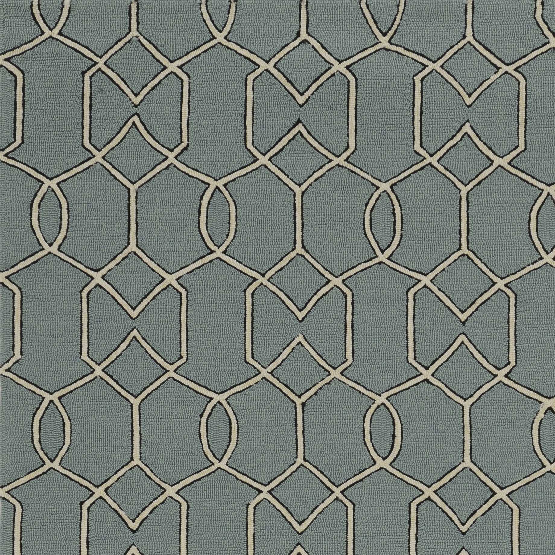 5x7 spa geometric trellis indoor area rug in soothing green color, showcasing intricate hand-hooked design and modern aesthetic.