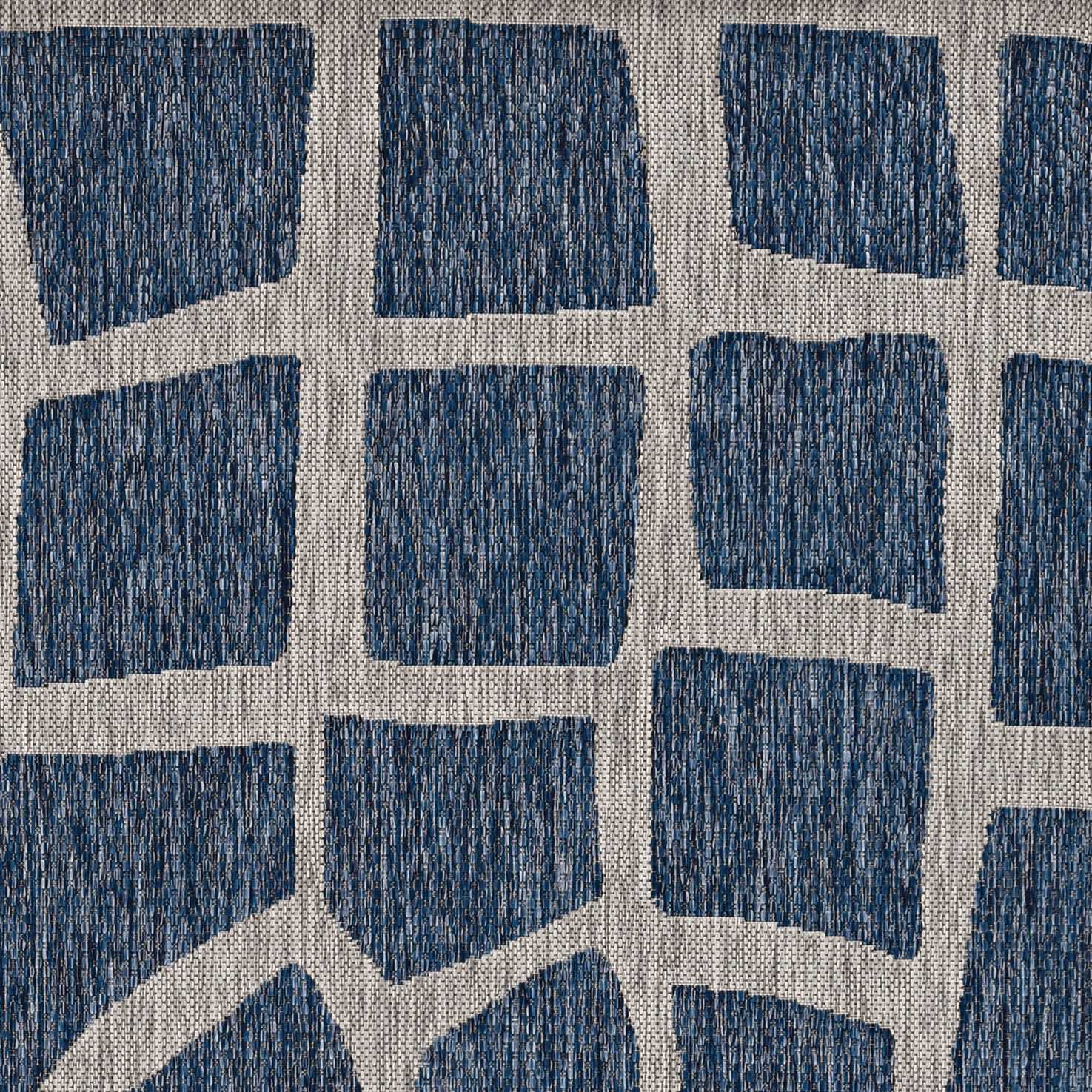 5x8 Blue or Grey Abstract Panels Area Rug, showcasing contemporary design and texture, suitable for indoor and outdoor use.