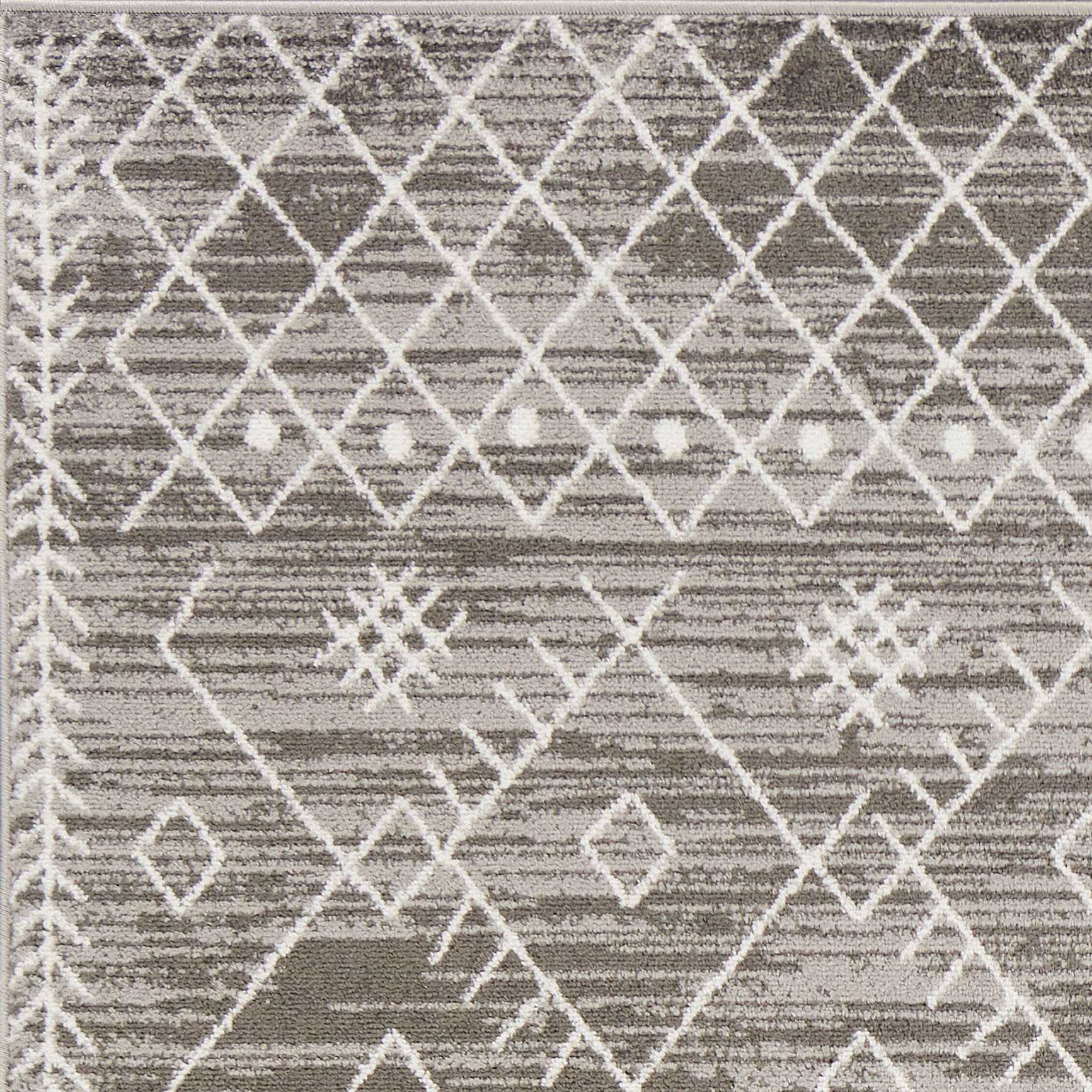 5x8 gray and white boho geometric area rug with intricate patterns, perfect for modern decor.