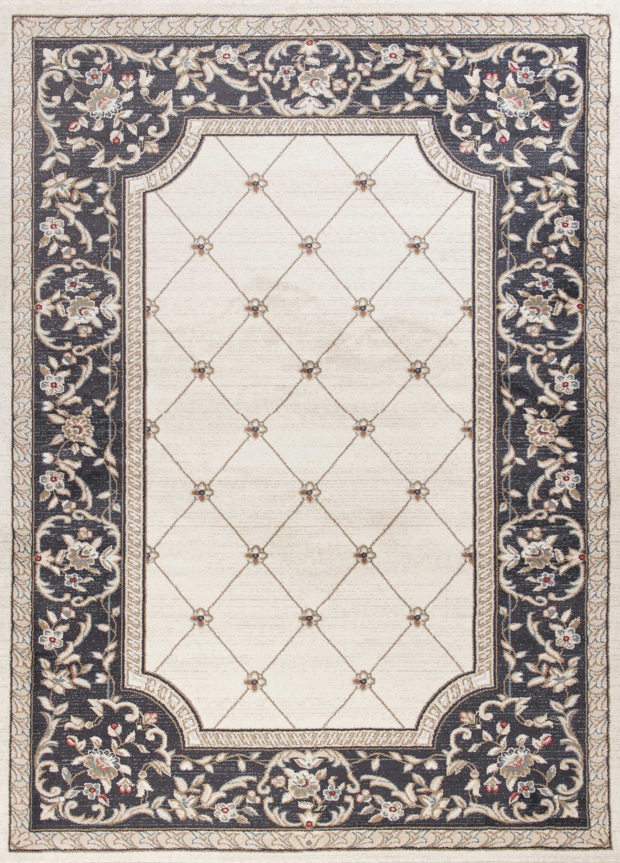 5 inches x 8 inches ivory and grey diamond bordered area rug, showcasing a modern design with a diamond border pattern.