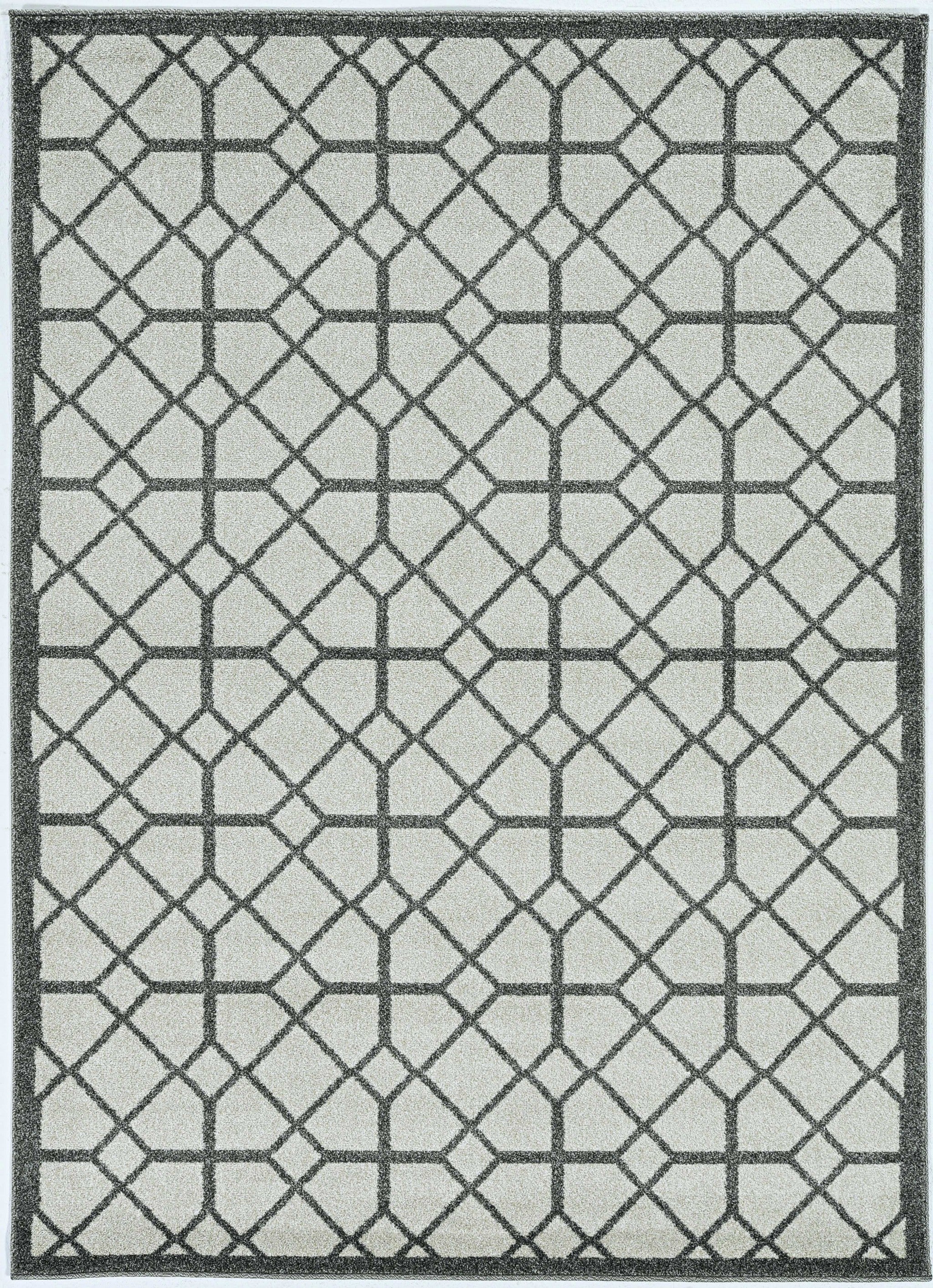 5x8 Ivory or Grey Geometric Tiles Area Rug showcasing elegant patterns and durable material, perfect for indoor and outdoor use.