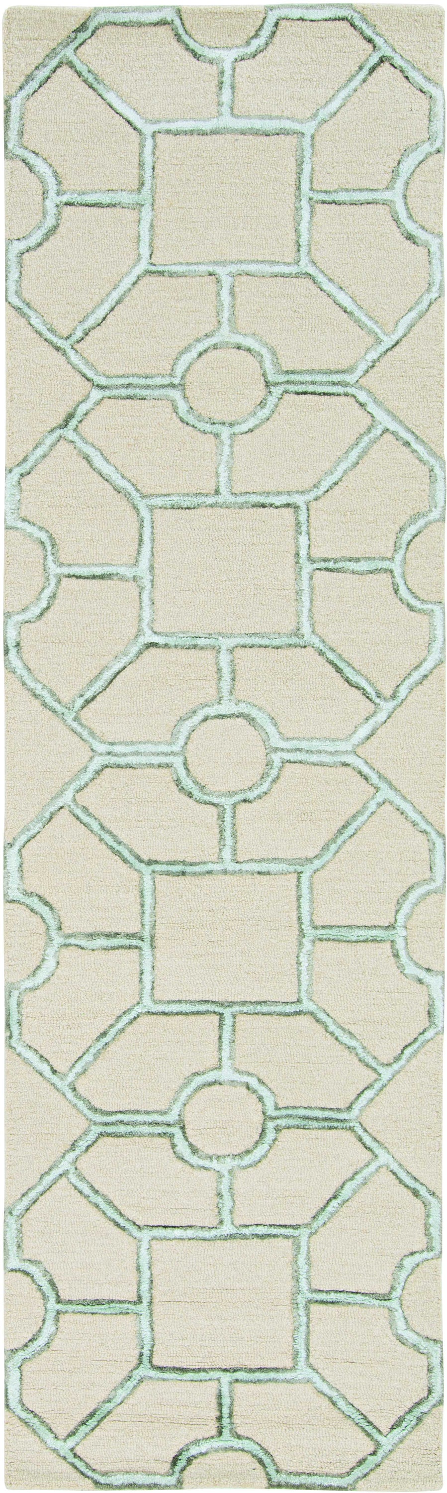 5x7 beige hand tufted geometric indoor area rug featuring intricate patterns and a soft texture, perfect for enhancing home decor.