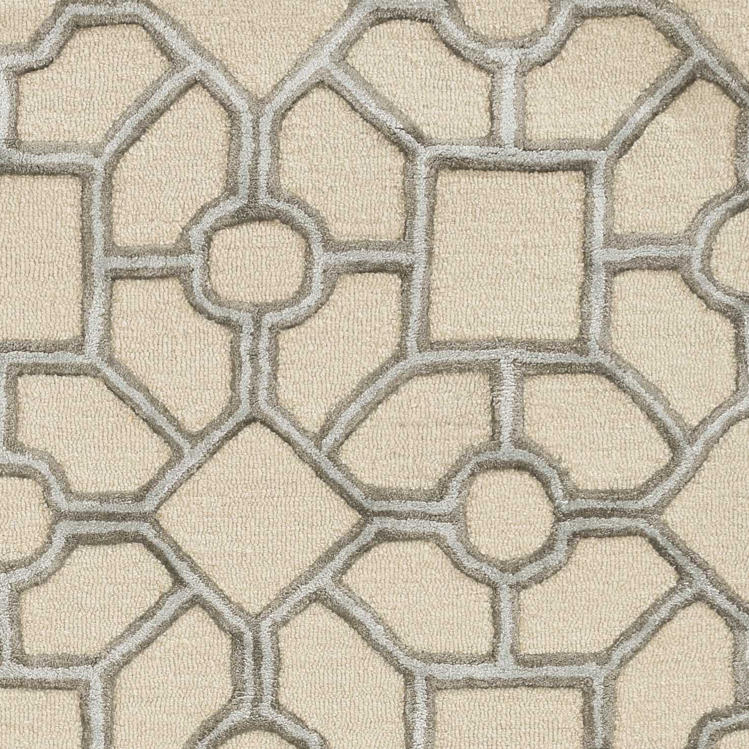 5x7 beige hand tufted geometric indoor area rug featuring intricate patterns and a soft texture, perfect for enhancing home decor.