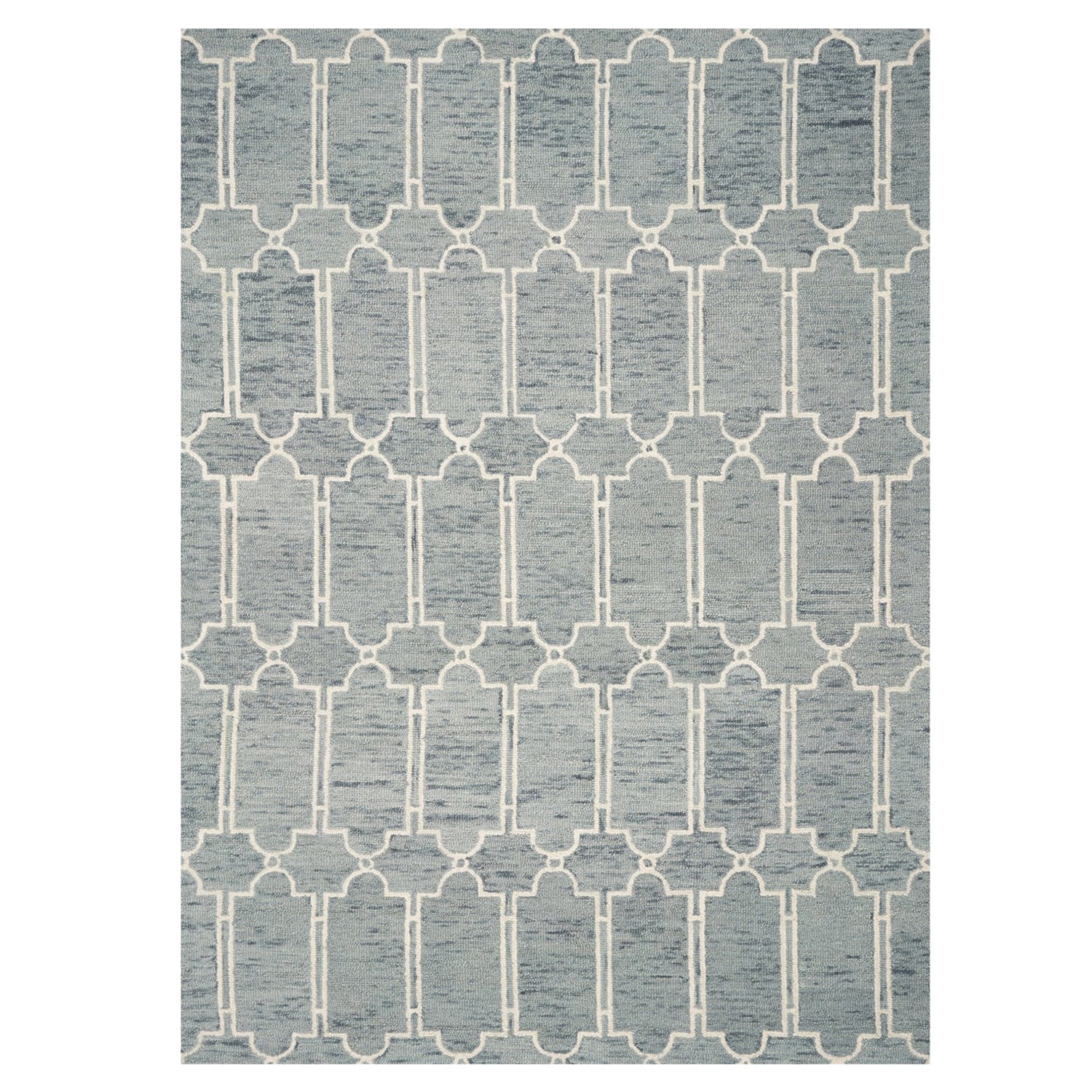 A beautiful blue hand-tufted wool herringbone indoor area rug measuring 5x7 inches, showcasing a modern design and high-quality craftsmanship.