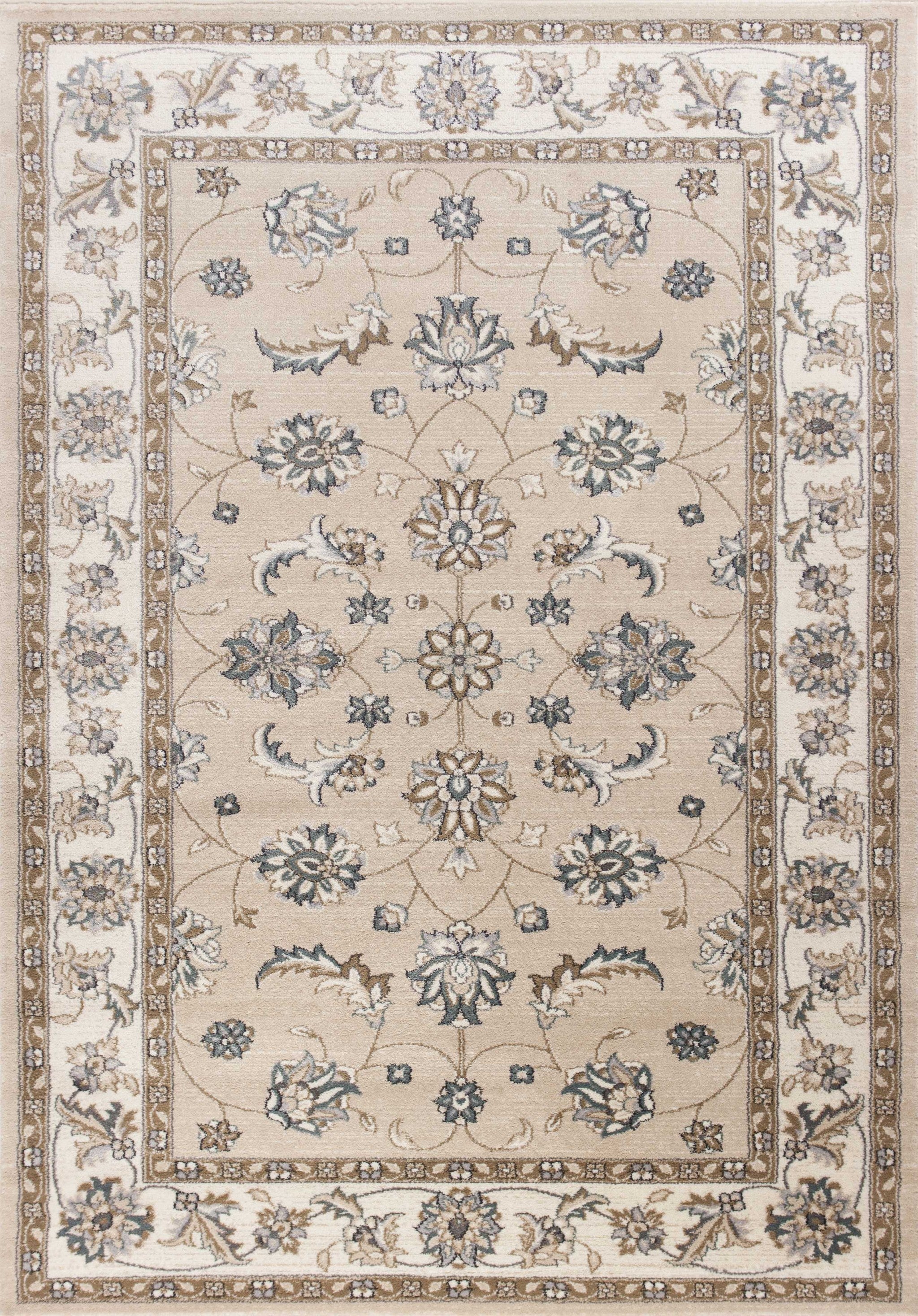 5x8 beige ivory bordered floral indoor area rug with intricate floral design, perfect for enhancing home decor.