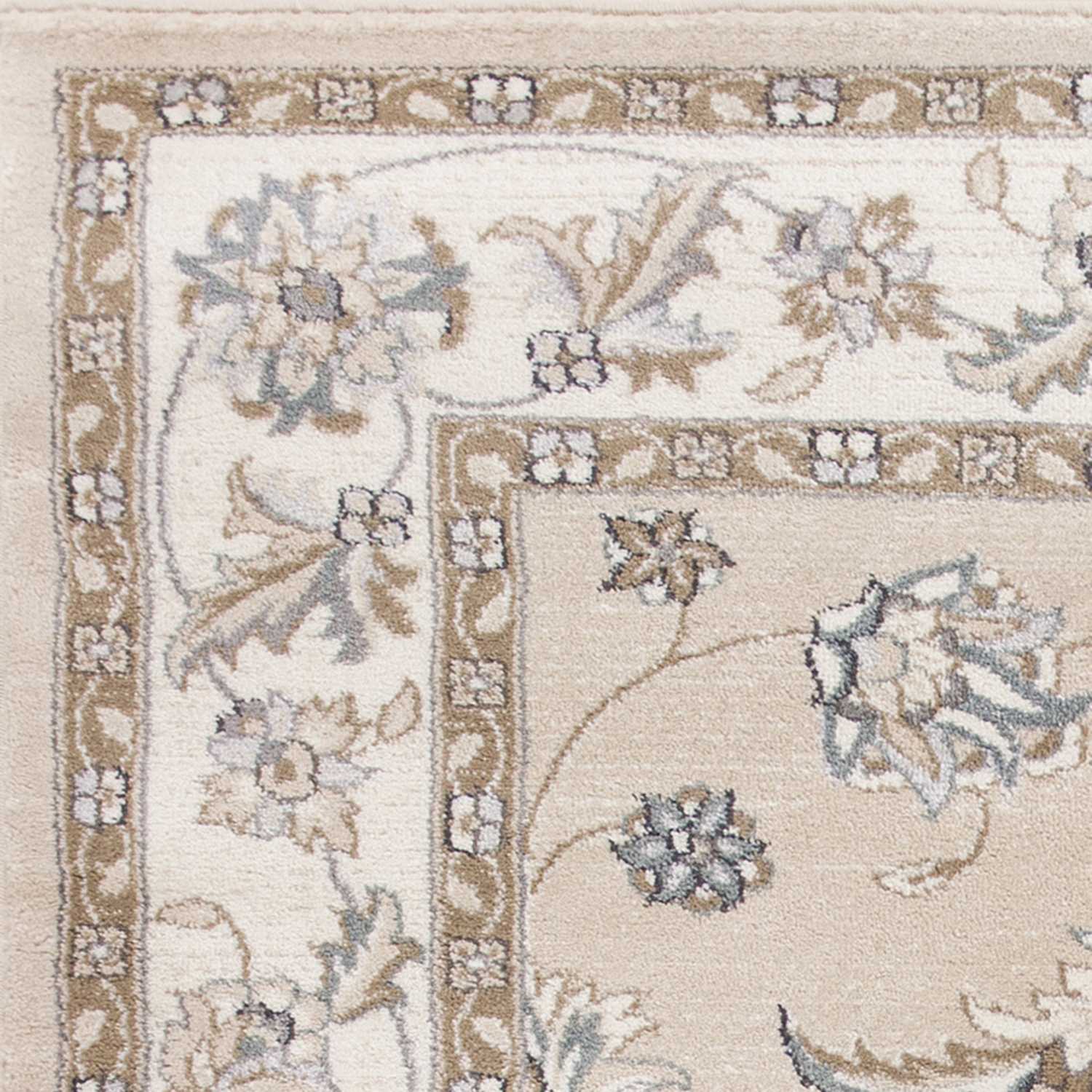 5x8 beige ivory bordered floral indoor area rug with intricate floral design, perfect for enhancing home decor.