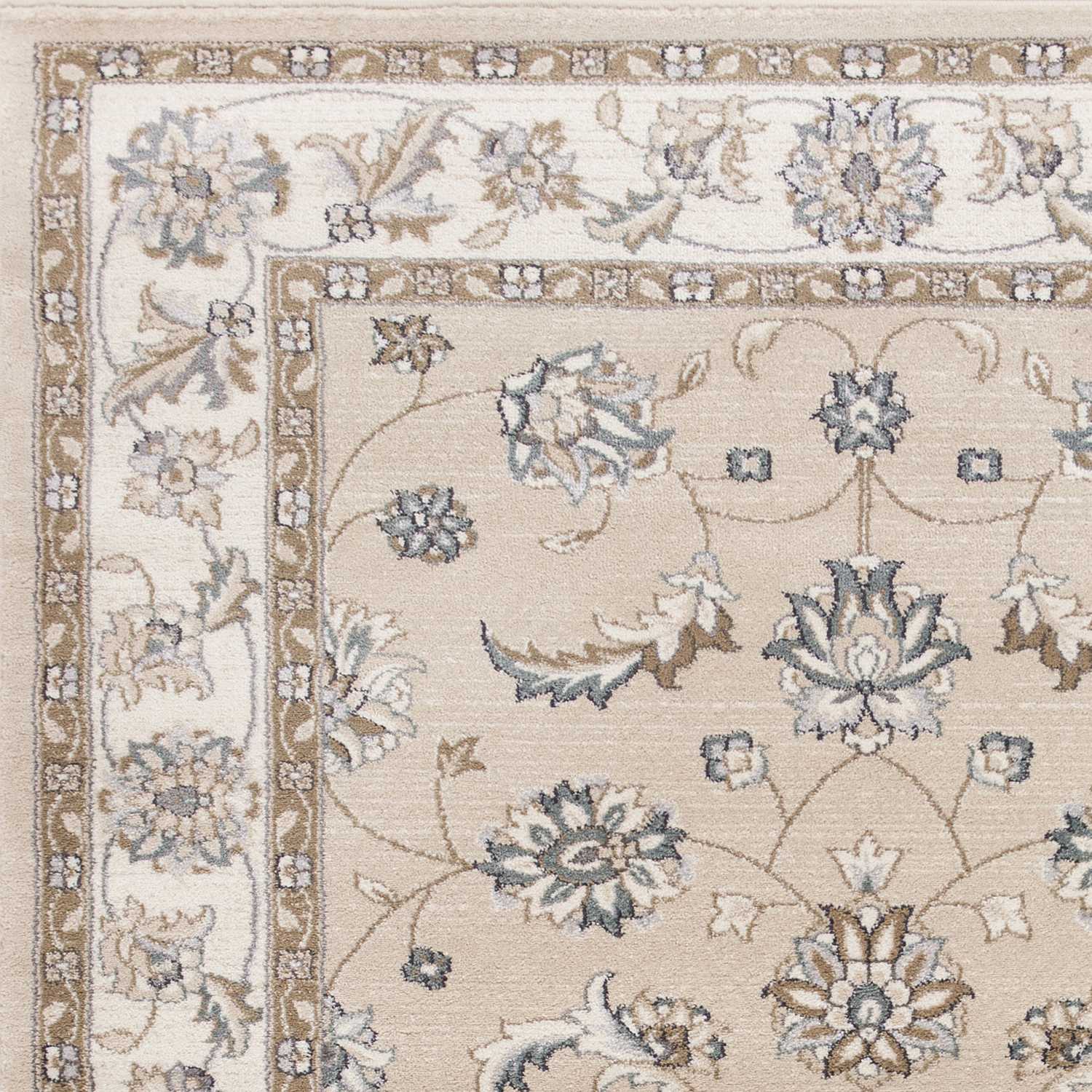 5x8 beige ivory bordered floral indoor area rug with intricate floral design, perfect for enhancing home decor.