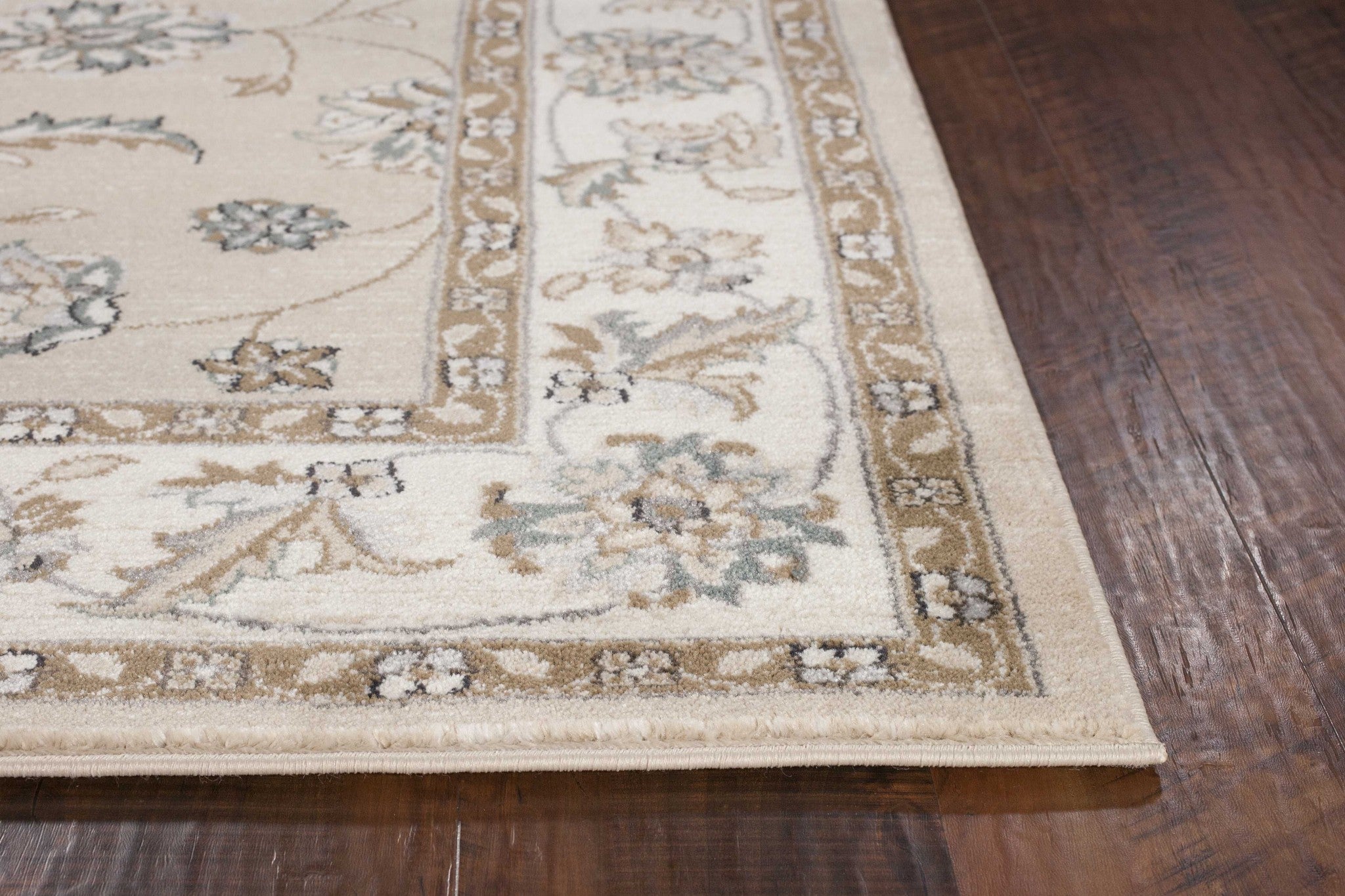 5x8 beige ivory bordered floral indoor area rug with intricate floral design, perfect for enhancing home decor.