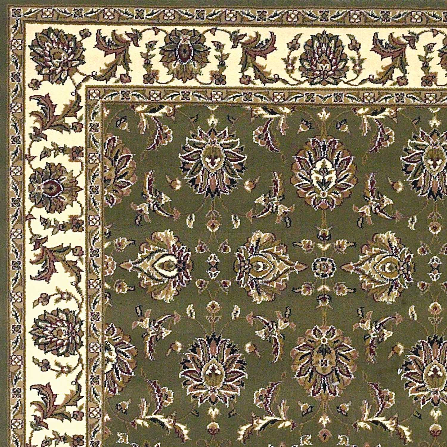 5 inches x 8 inches green ivory machine woven floral traditional indoor rug showcasing intricate floral patterns and vibrant colors.