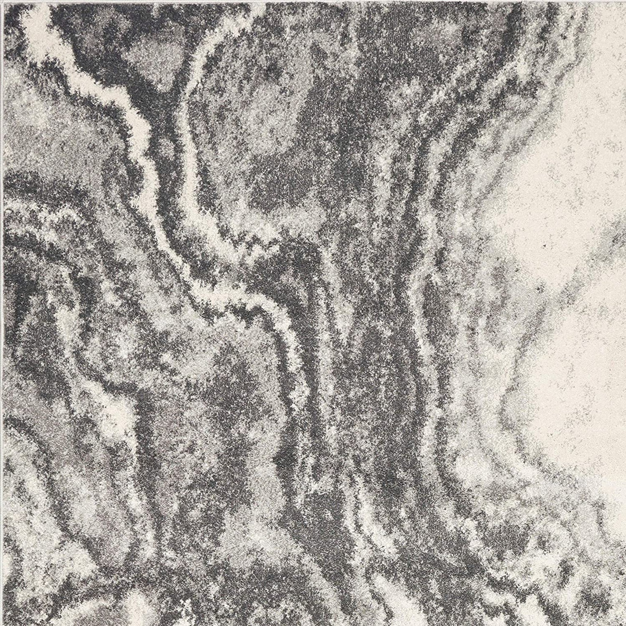 5x8 Ivory Grey Machine Woven Marble Indoor Area Rug featuring abstract watercolor patterns and soft texture.