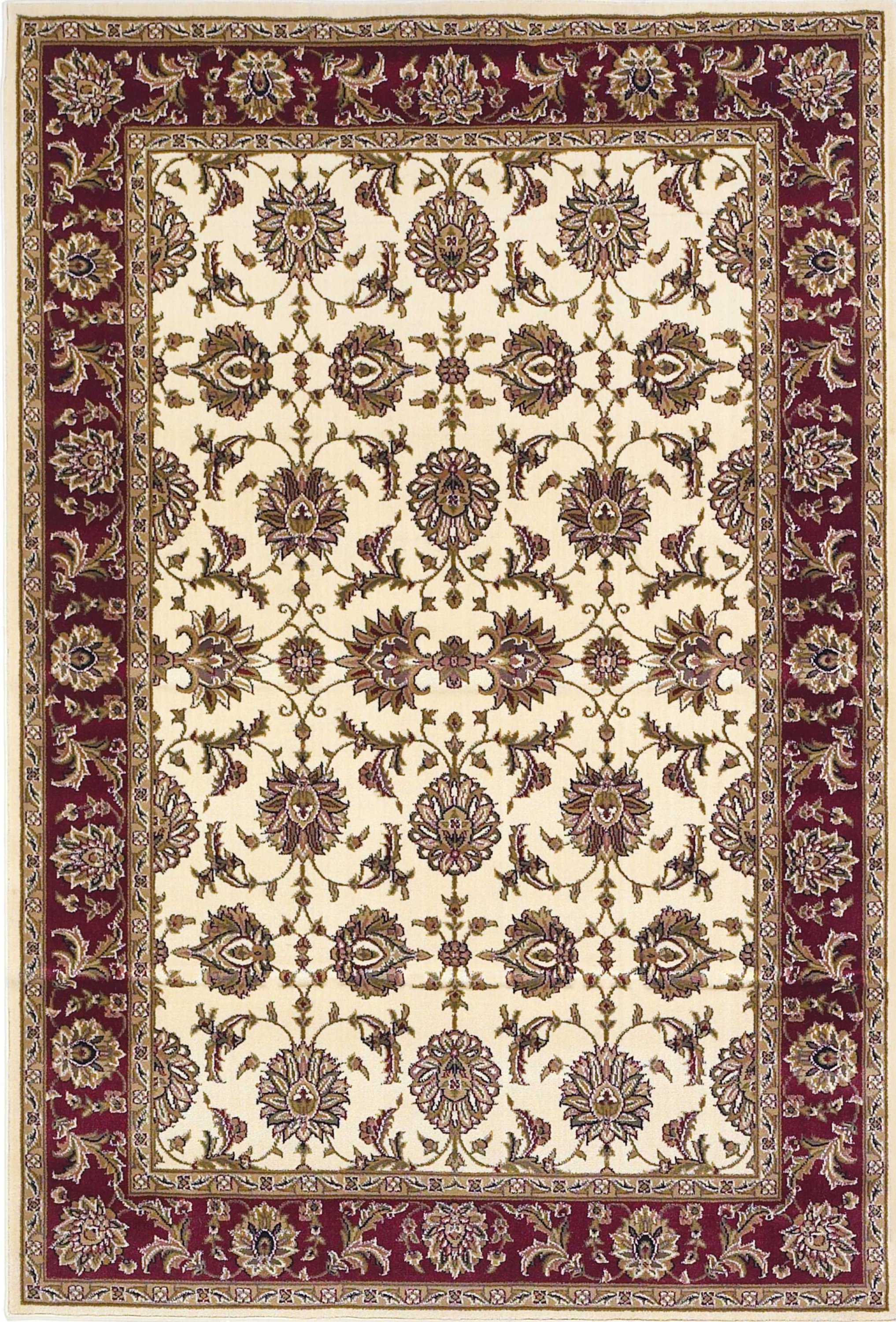 5x8 inches ivory and red floral traditional area rug, machine woven with intricate patterns, perfect for indoor decor.