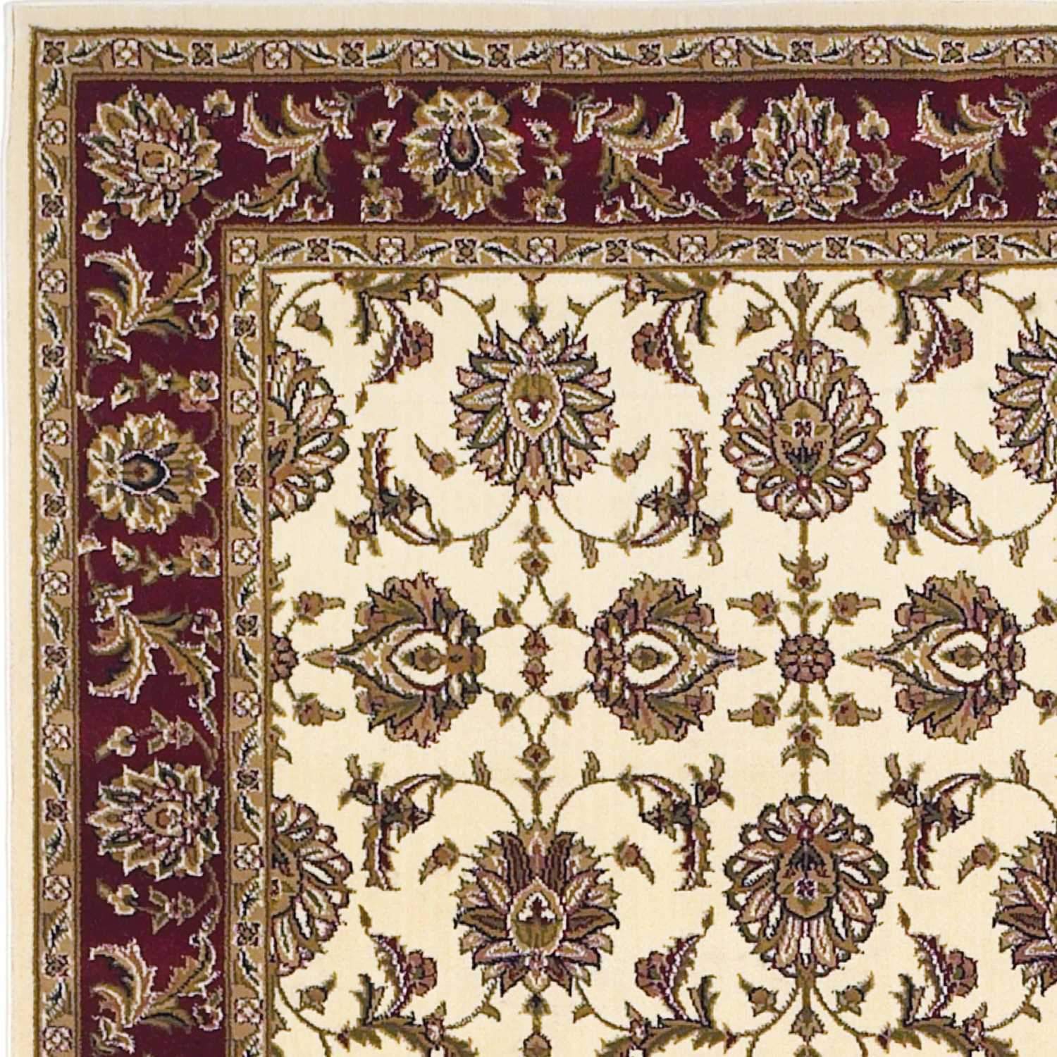 5x8 inches ivory and red floral traditional area rug, machine woven with intricate patterns, perfect for indoor decor.