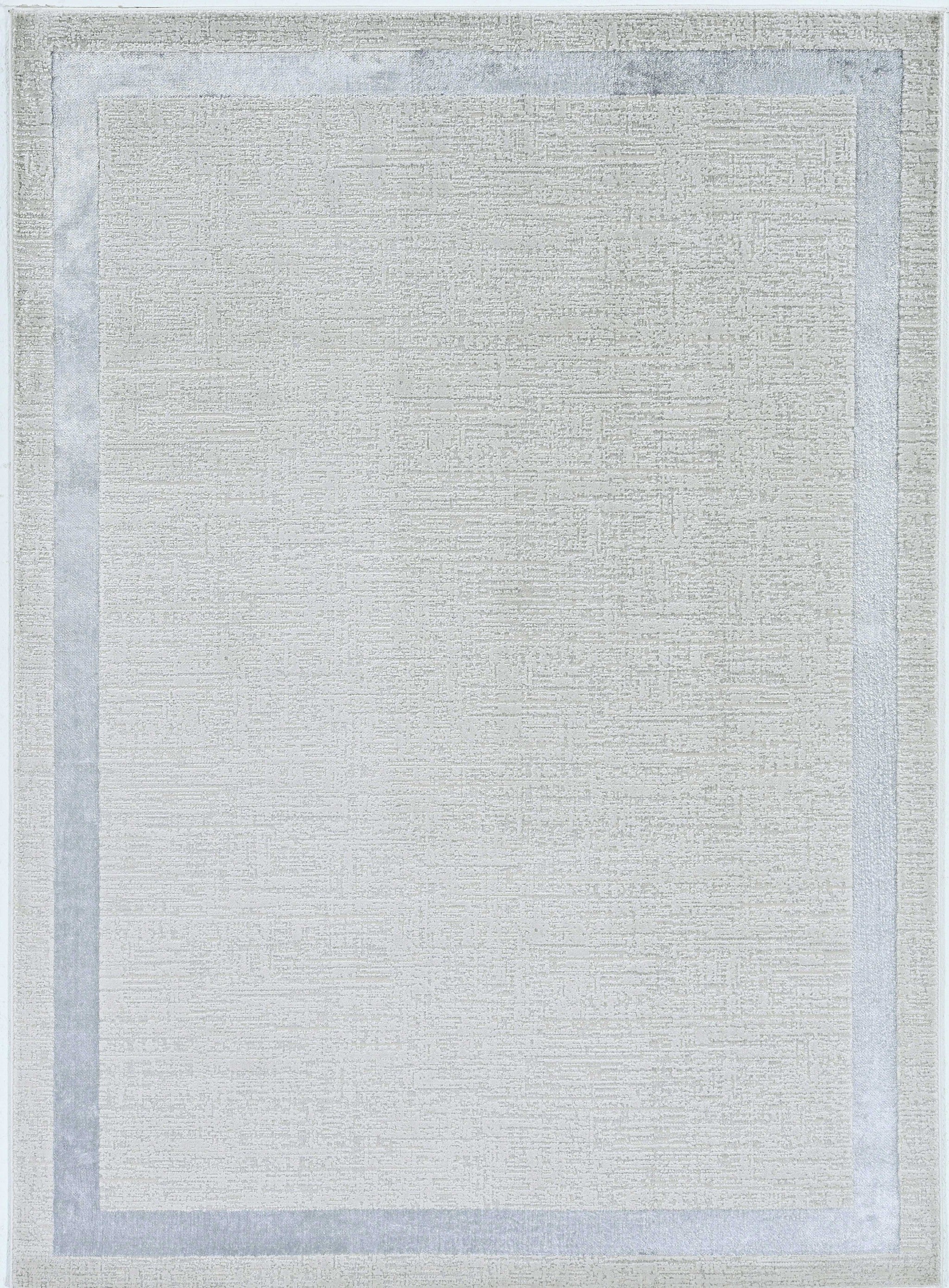 Ivory silver machine woven bordered indoor area rug, showcasing elegant design and soft texture, perfect for enhancing living spaces.