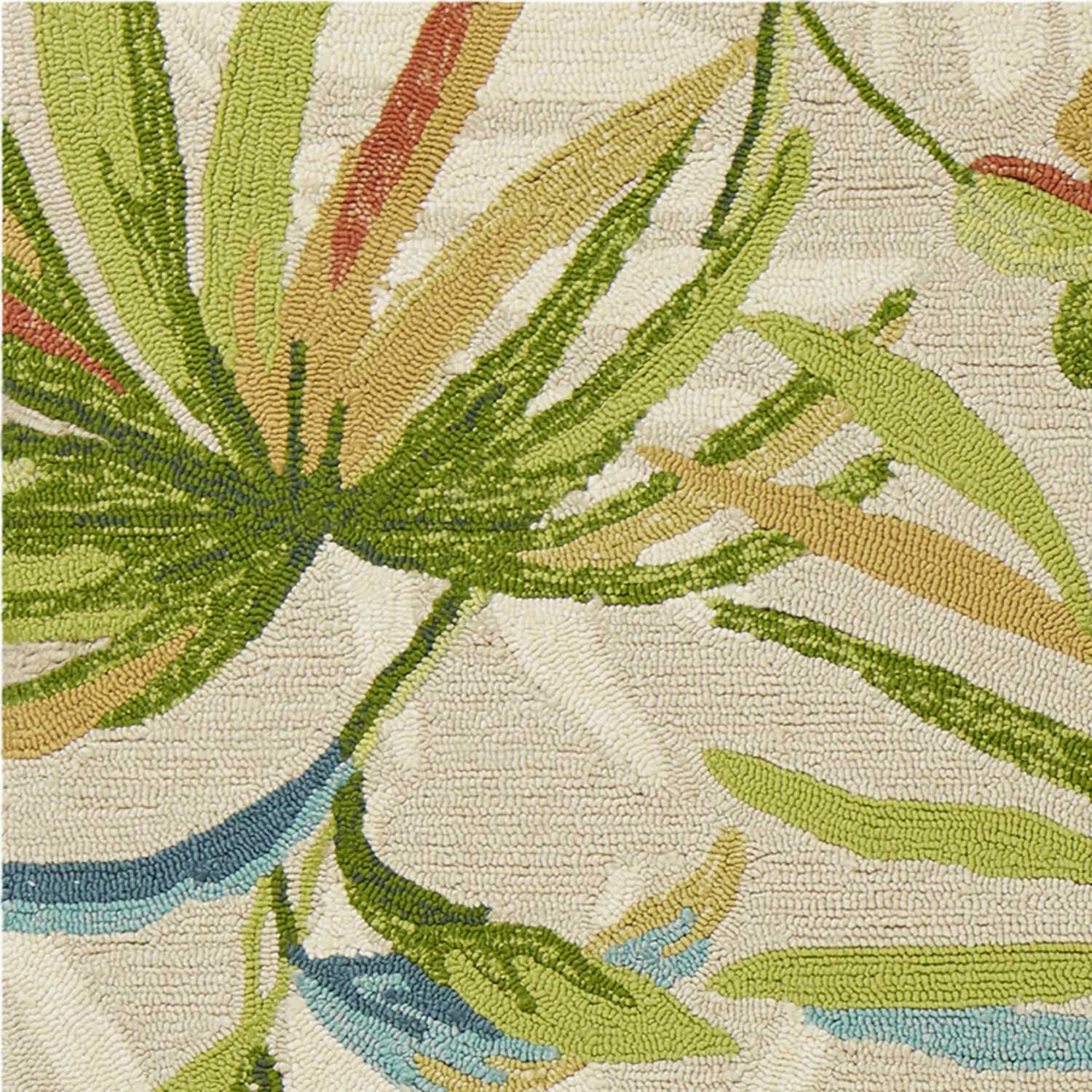 5x8 Sand Ivory Hand Woven UV Treated Palm Tropical Indoor Rug showcasing unique paint-dripping effects and layered designs.