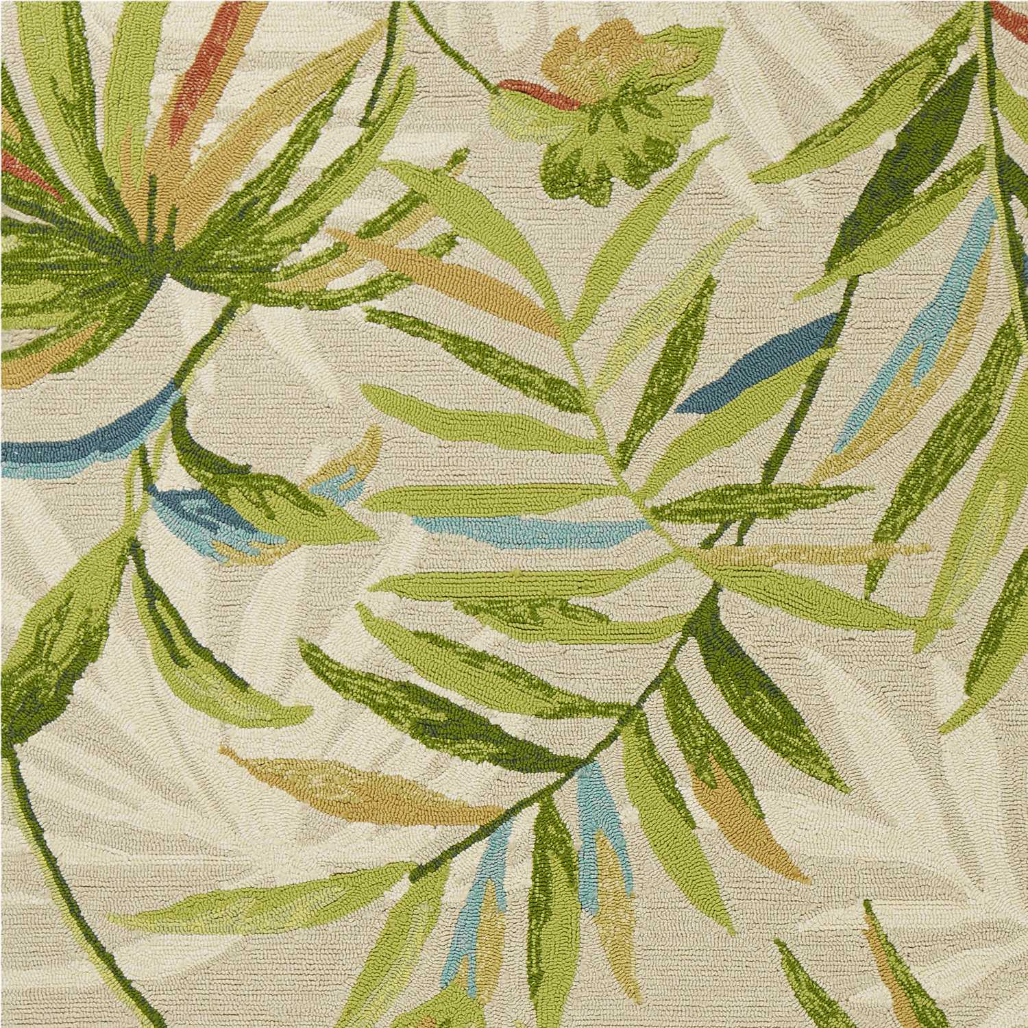 5x8 Sand Ivory Hand Woven UV Treated Palm Tropical Indoor Rug showcasing unique paint-dripping effects and layered designs.