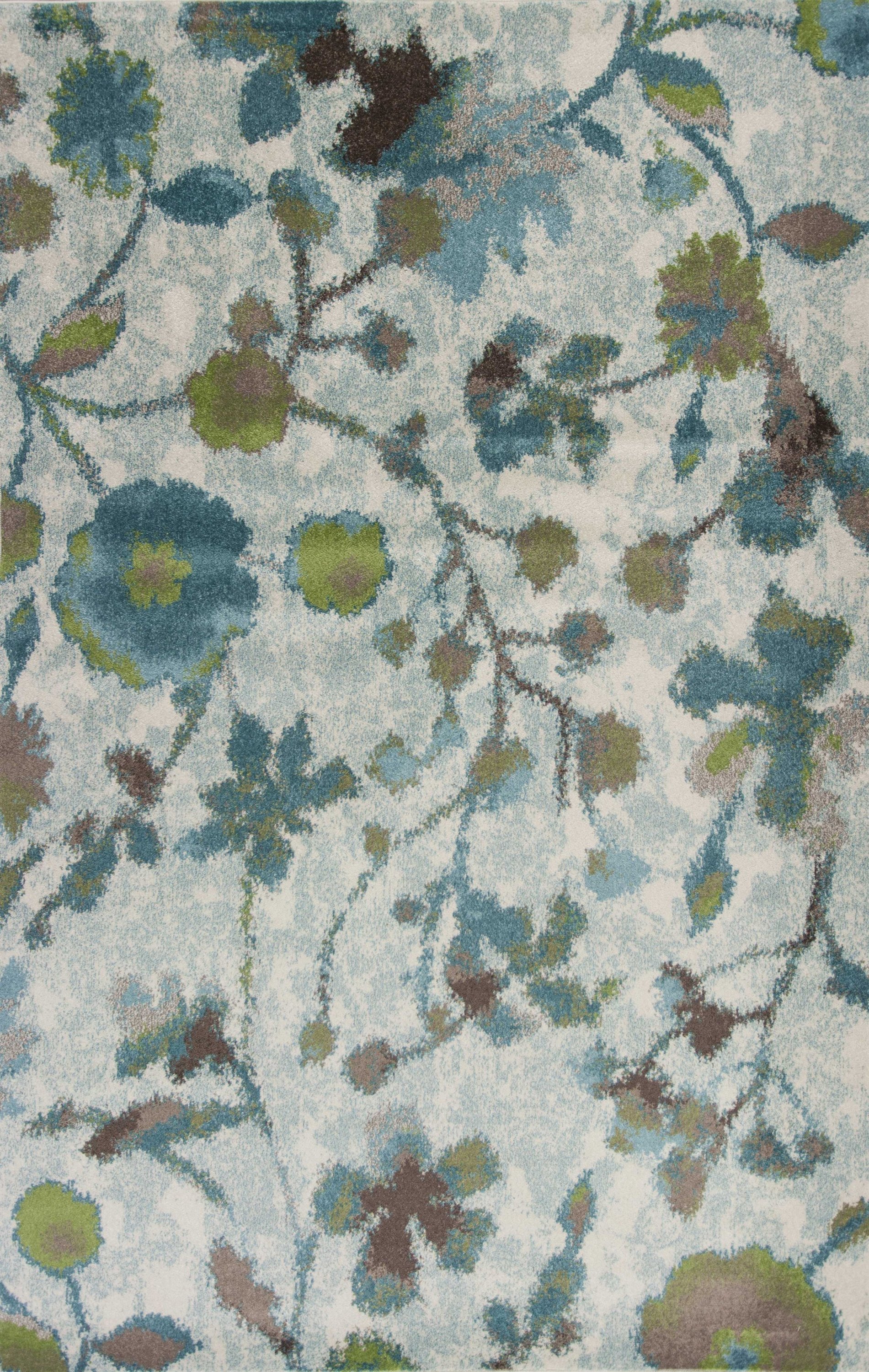 5x8 teal blue machine woven floral indoor area rug with intricate designs, perfect for modern home decor.