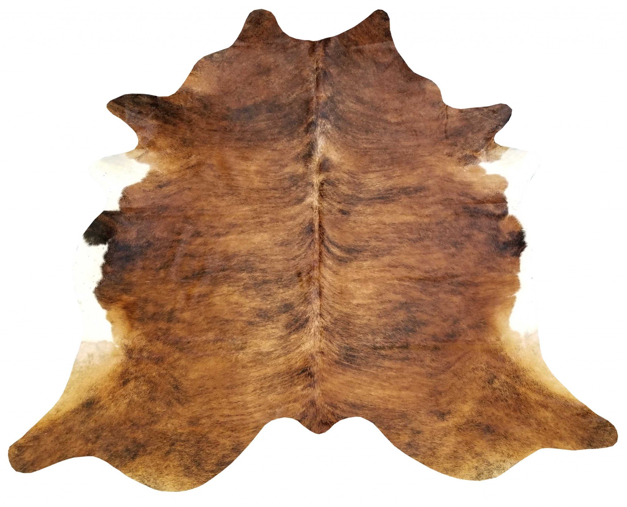 A beautiful 6 Ft Classic Brindled Cowhide Rug featuring a unique brown and white brindled pattern, perfect for enhancing home decor.