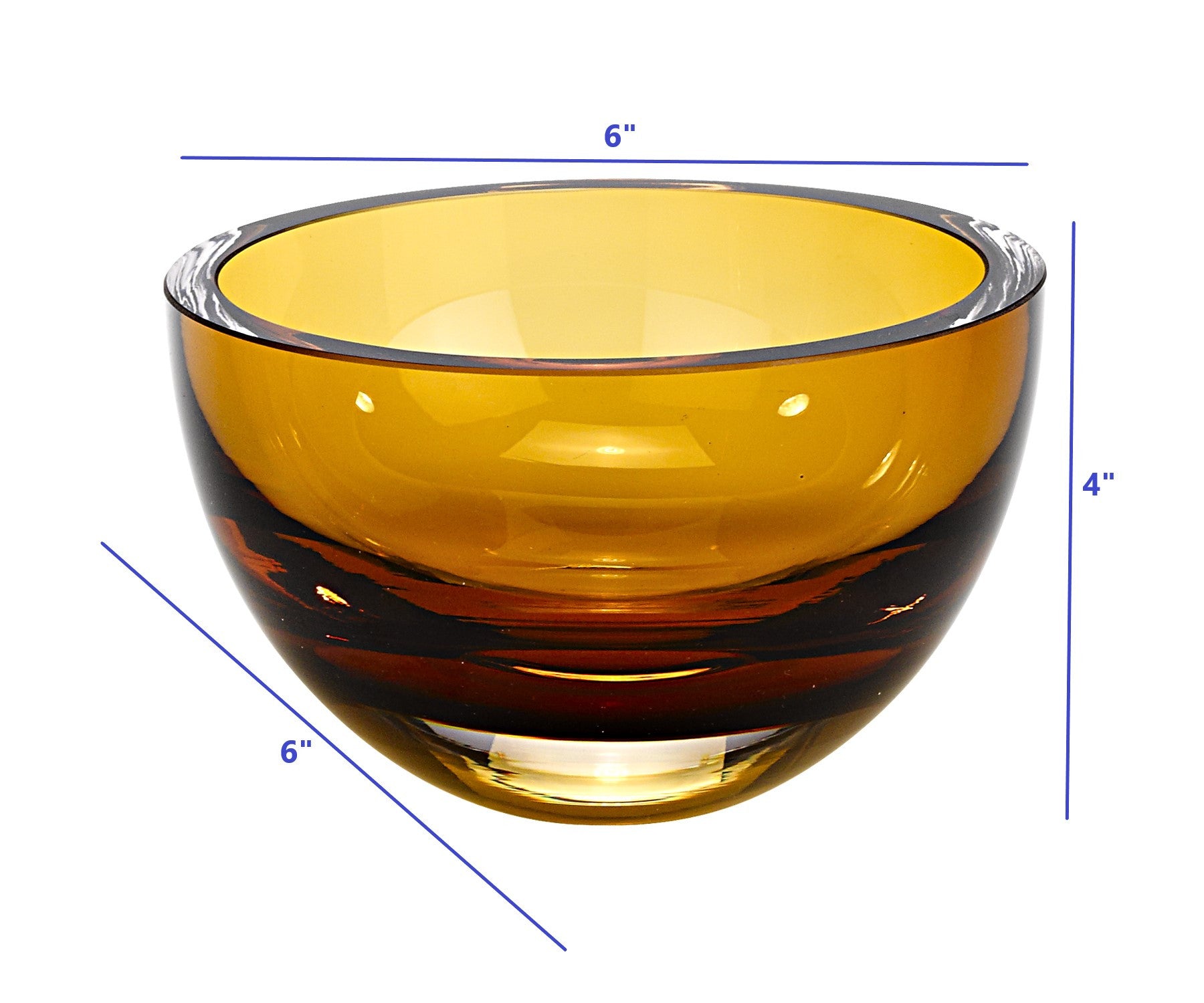 A stunning 6-inch amber crystal bowl, mouth blown and lead-free, showcasing elegant craftsmanship and perfect for serving food.