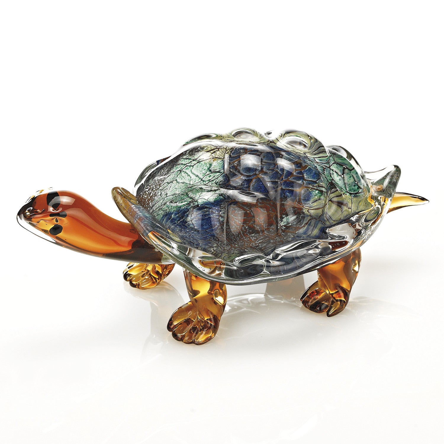 A beautifully crafted 6 Mouth Blown Turtle Art Glass sculpture showcasing vibrant multi-color design, perfect for home decor.