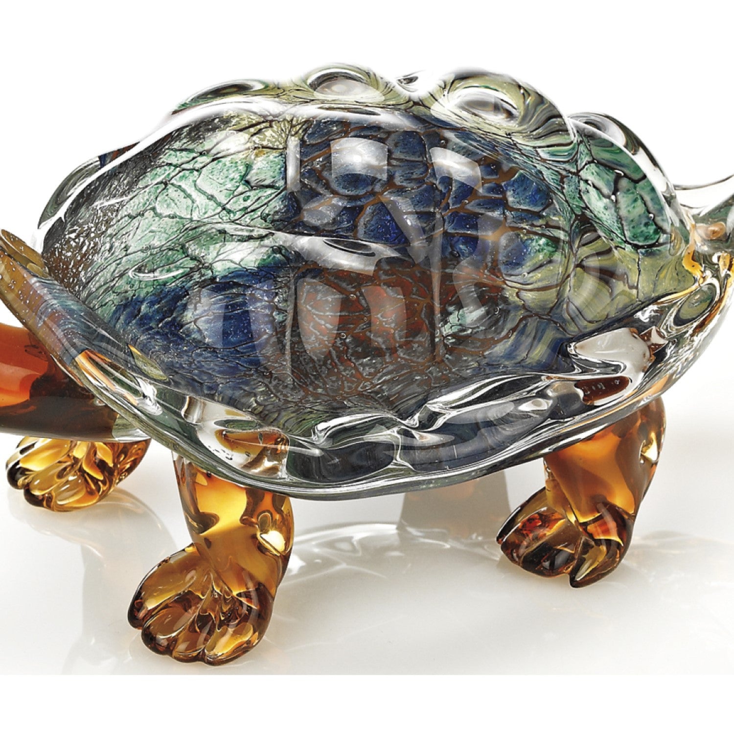 A beautifully crafted 6 Mouth Blown Turtle Art Glass sculpture showcasing vibrant multi-color design, perfect for home decor.