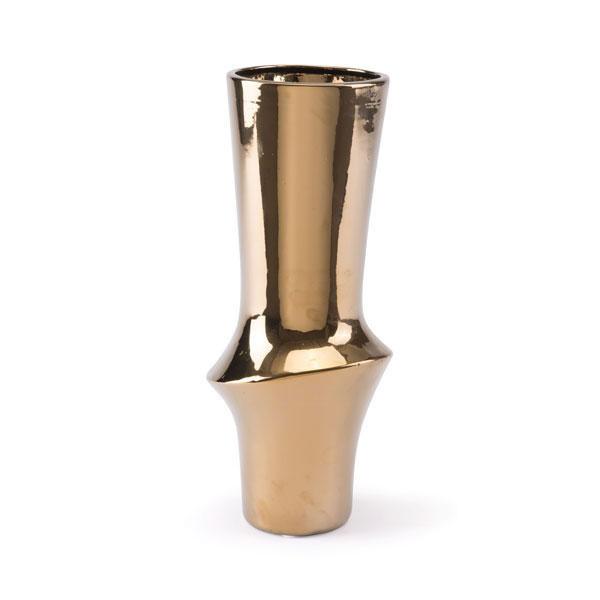 A luxurious gold ceramic vase with intricate flower stem designs, measuring 6.1" x 6.1" x 10.2", perfect for home or office decor.