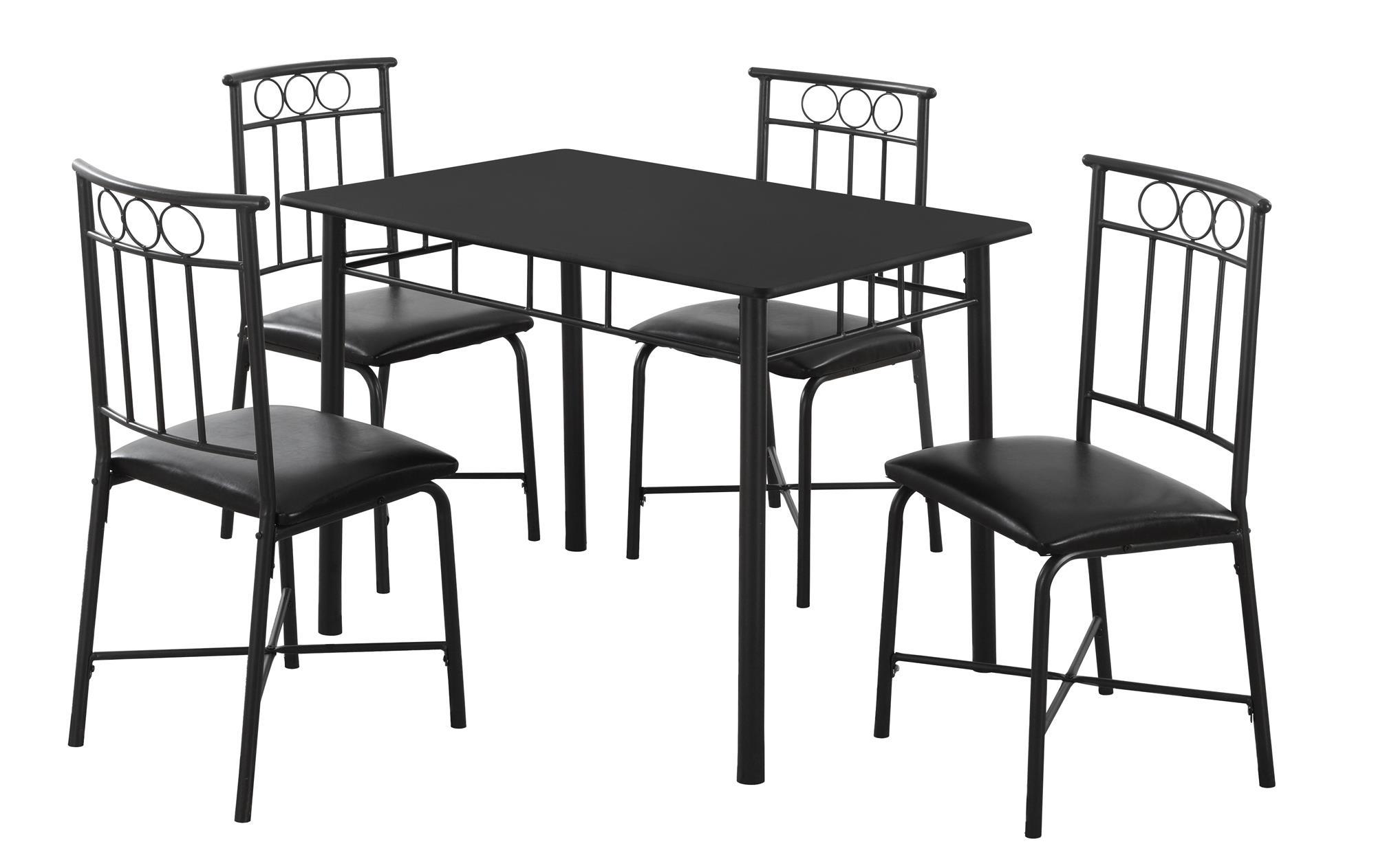 Elegant black metal dining set with foam polyurethane seats, designed for modern interiors, seating five comfortably.