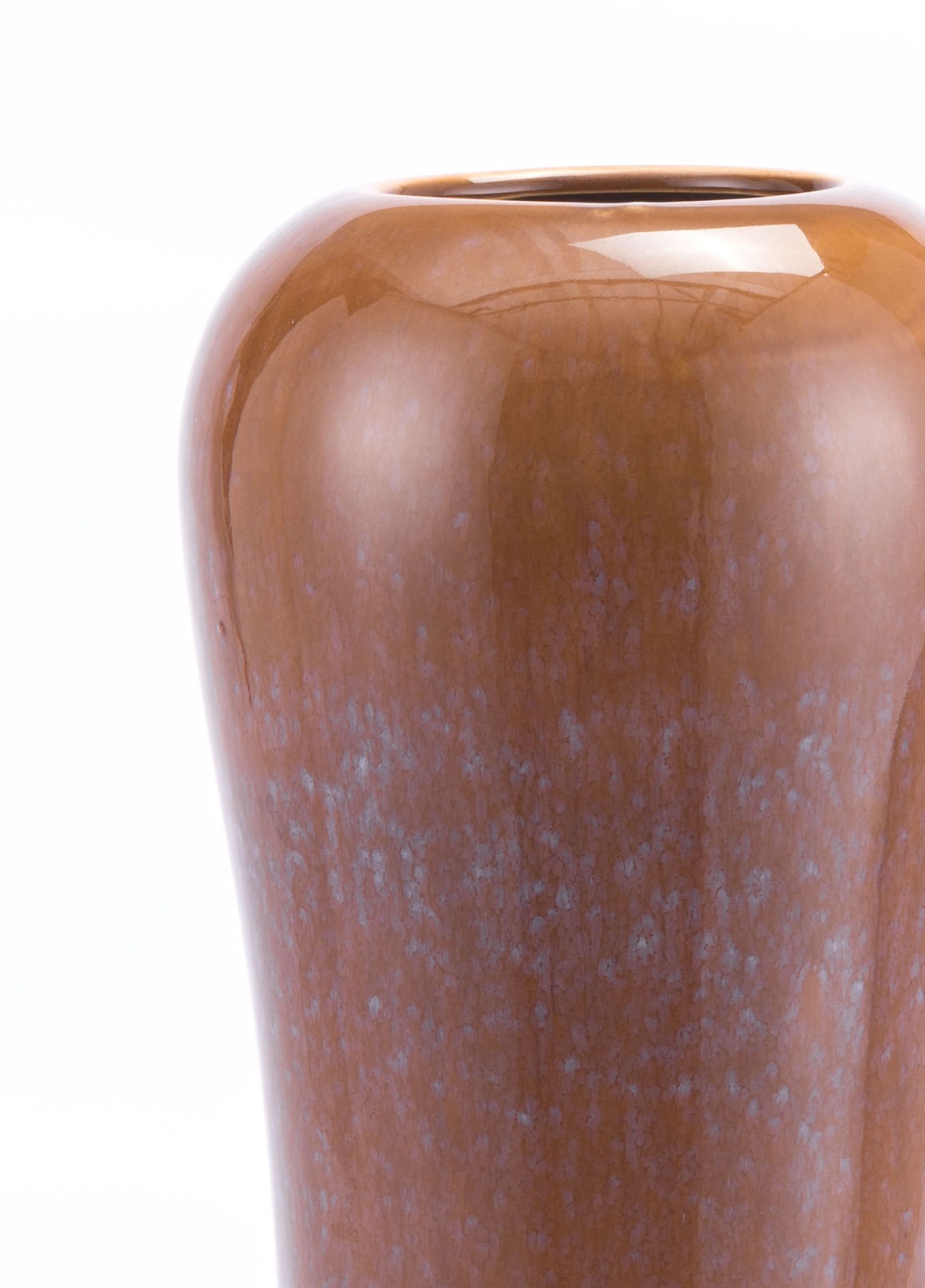 A tall brown ceramic vase measuring 6.3" x 6.3" x 21.7", featuring a textured base and smooth iridescent top, perfect for home decor.