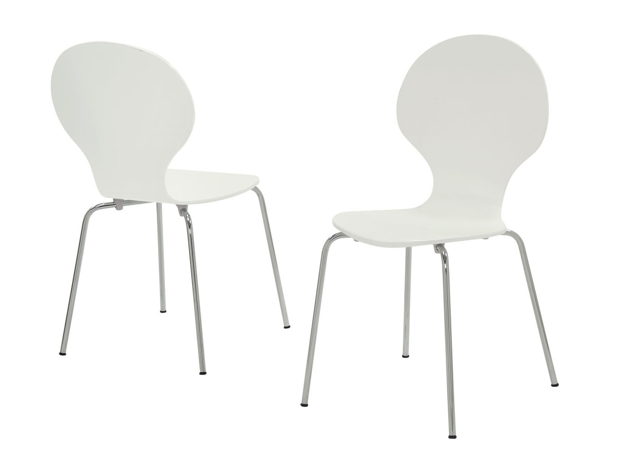 Set of four stylish white metal dining chairs with a modern design, perfect for enhancing any dining room decor.