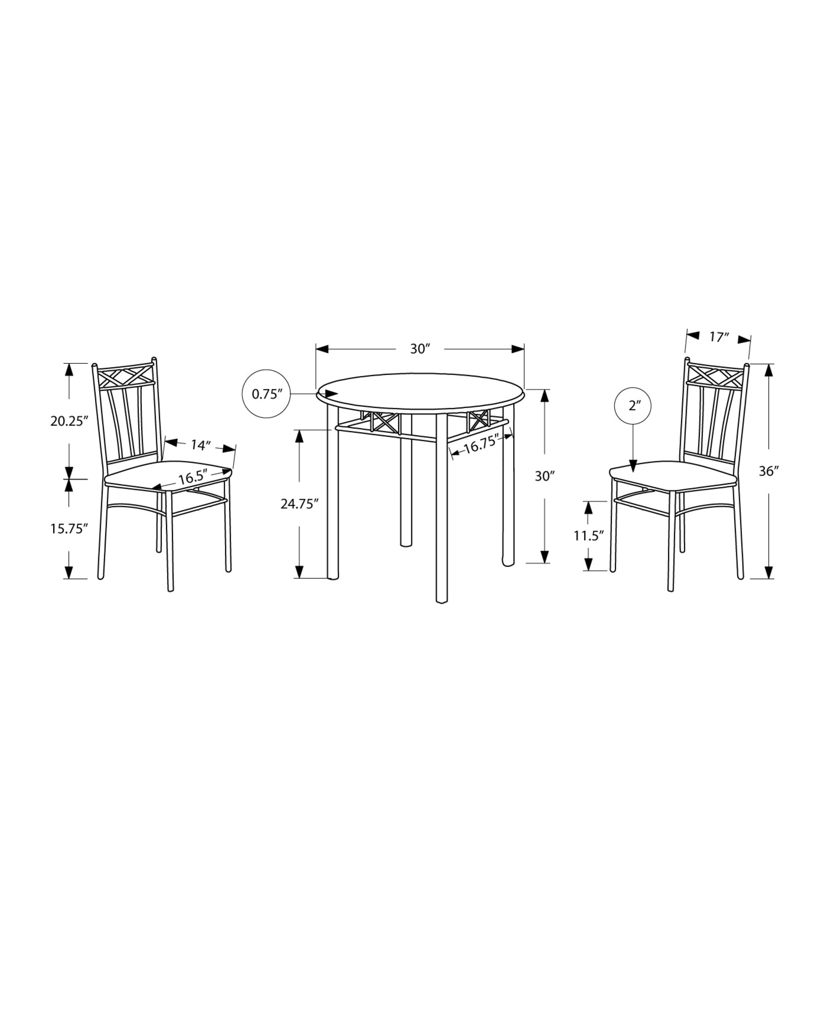 Elegant 3-piece dining set featuring cappuccino and silver metal design, perfect for modern dining rooms.