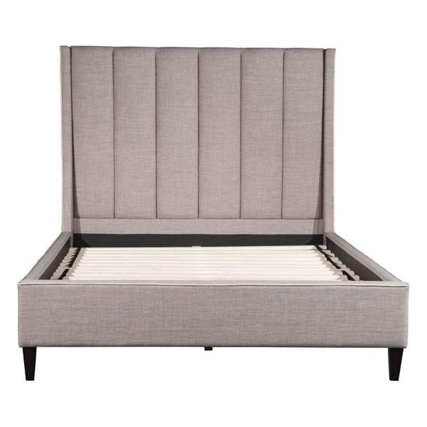 Gilded Age Queen Dove Gray Bed with tufted headboard and wing-back design, upholstered in dove gray poly-linen fabric.