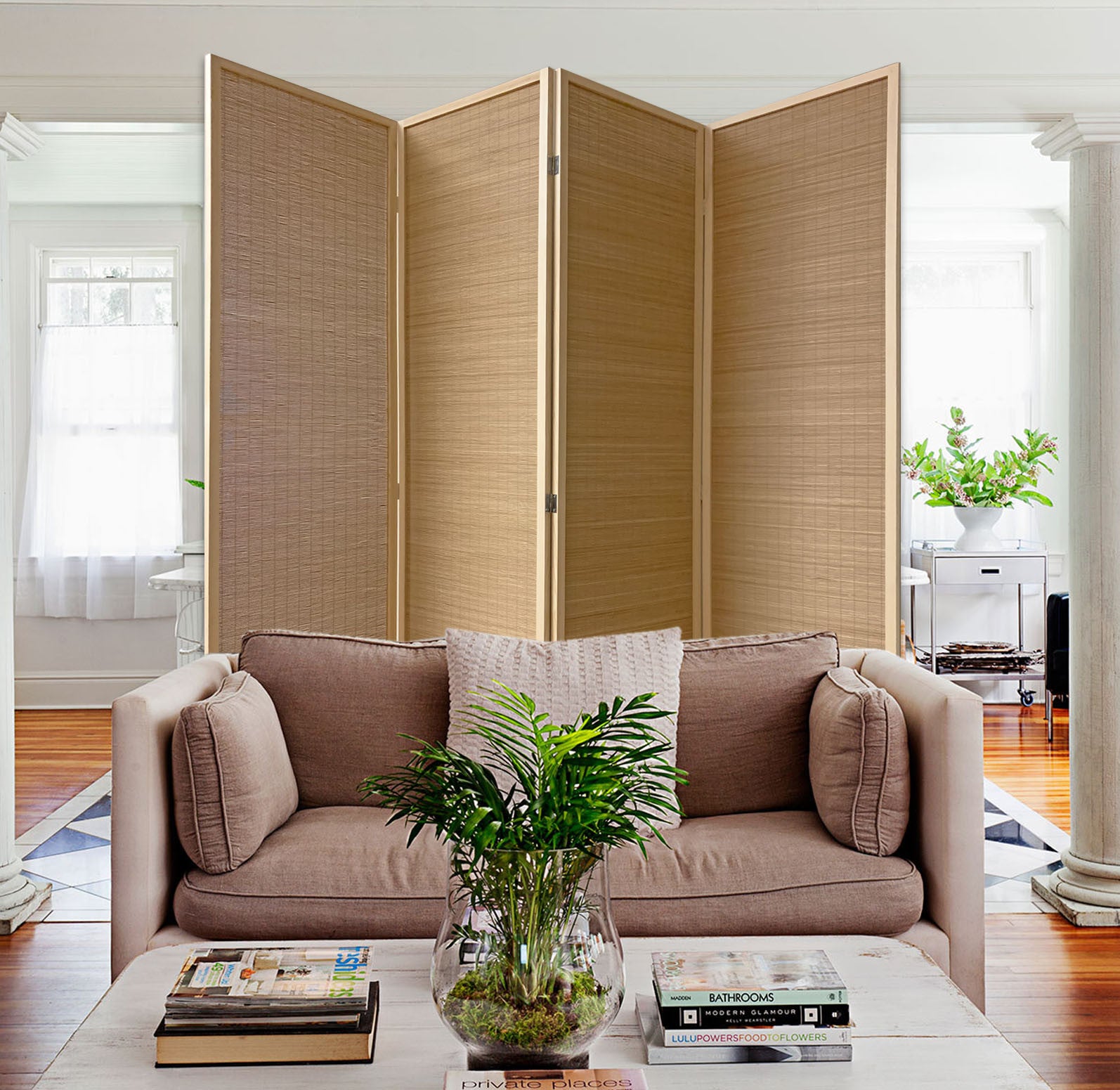 A stylish 6-inch light bamboo 3 panel room divider screen, showcasing its natural finish and contemporary design, perfect for home decor.