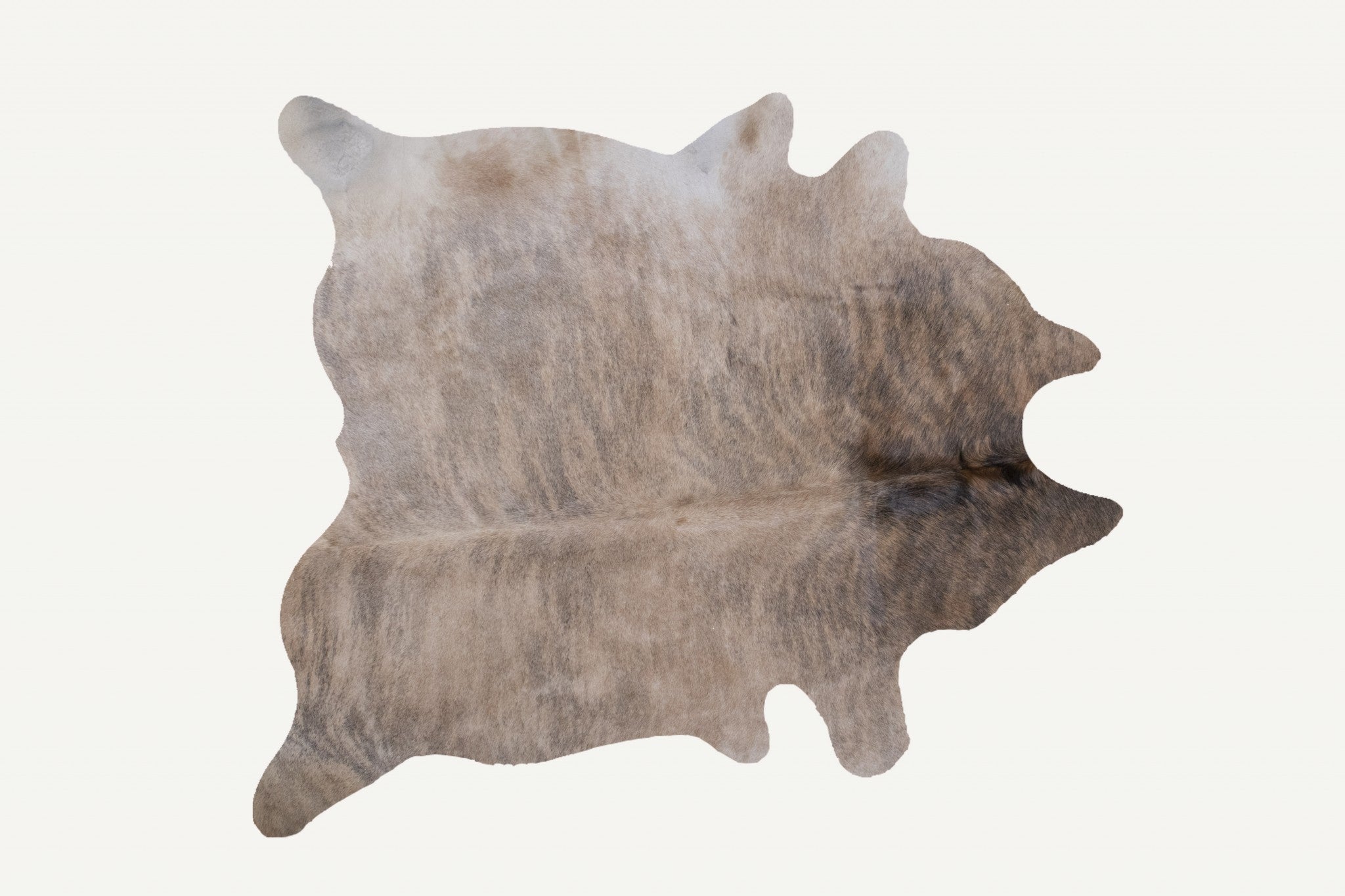 A luxurious 6x7 light taupe and brown exotic cowhide rug showcasing natural patterns and textures, perfect for enhancing home decor.