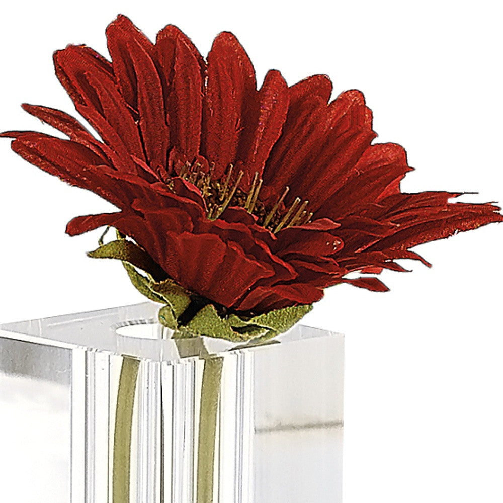 A stunning 7-inch handcrafted crystal square optical bud vase showcasing a clear, modern design, perfect for displaying flowers.