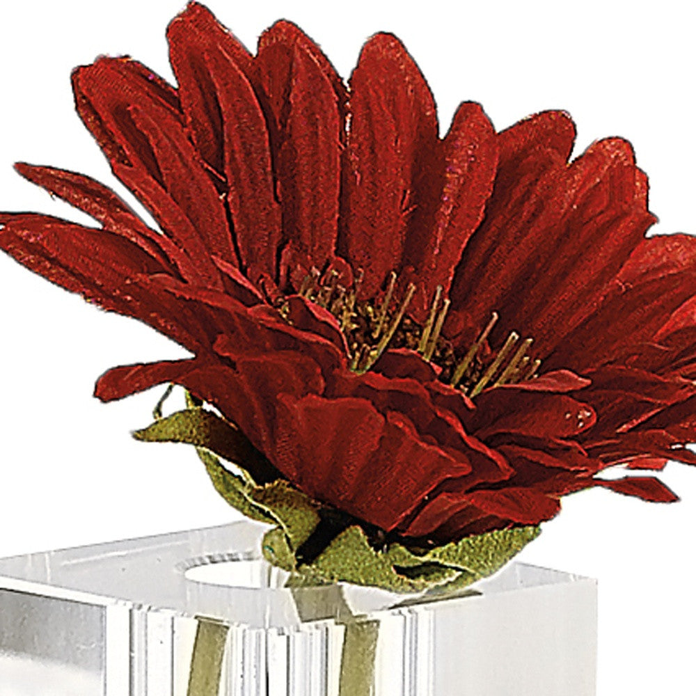 A stunning 7-inch handcrafted crystal square optical bud vase showcasing a clear, modern design, perfect for displaying flowers.