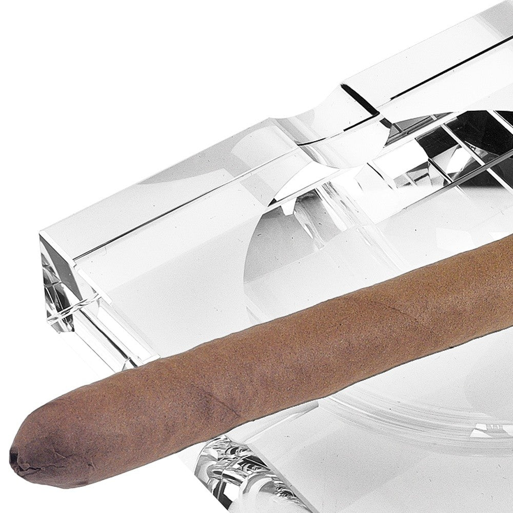 Handcrafted square crystal cigar ash tray with elegant design, clear color, and sturdy build, perfect for indoor and outdoor use.