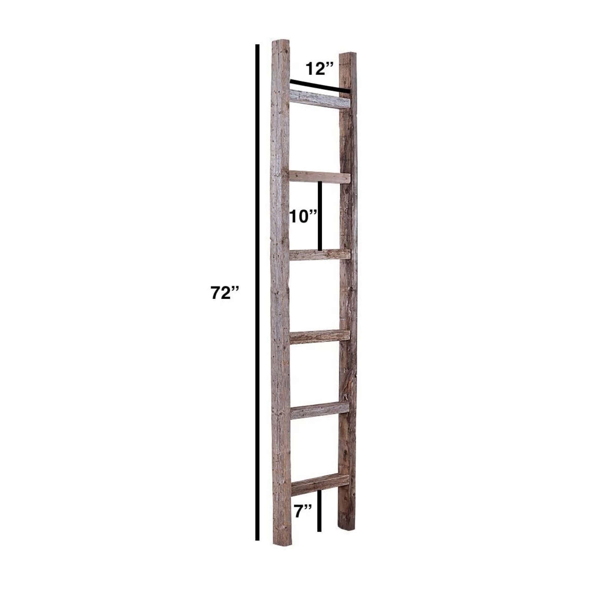 7 Step Rustic Weathered Gray Wood Ladder Shelf showcasing its unique handcrafted design and rustic finish.