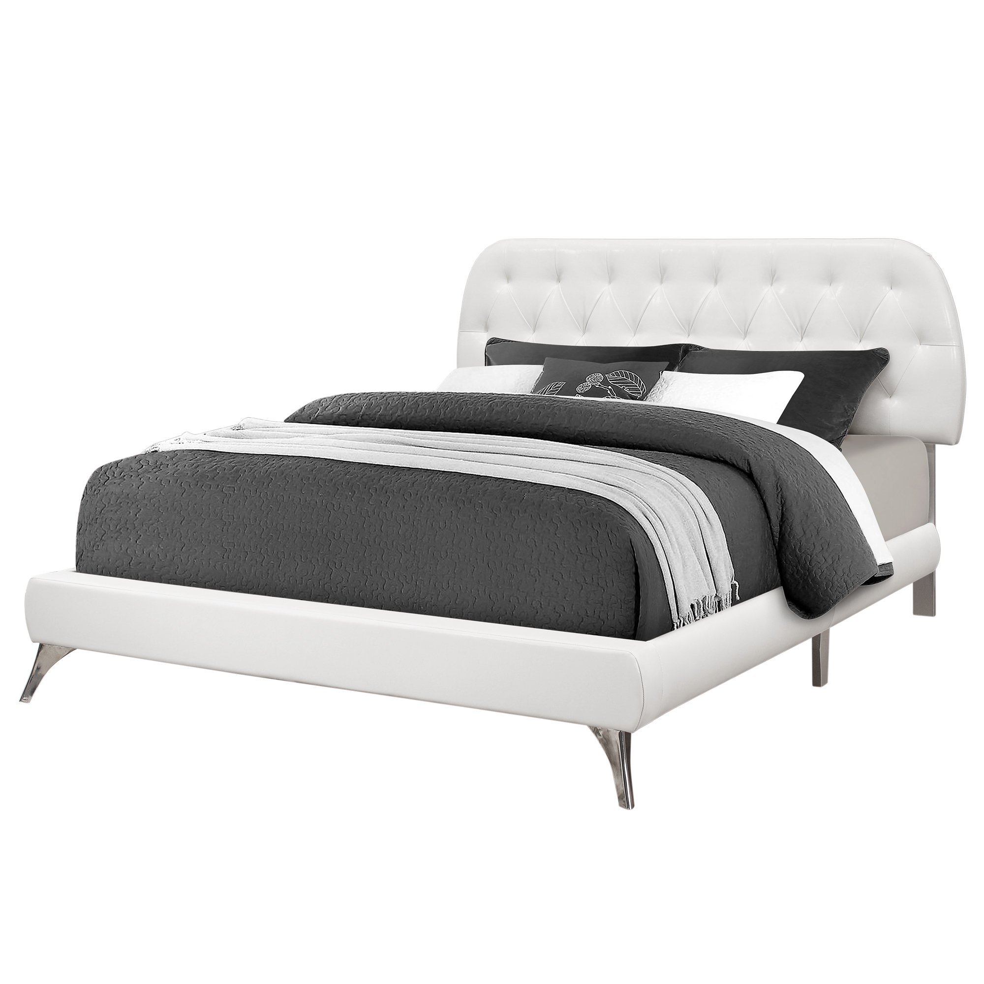 A stylish grey foam queen-sized bed with solid wood frame and linen upholstery, showcasing modern design and comfort.