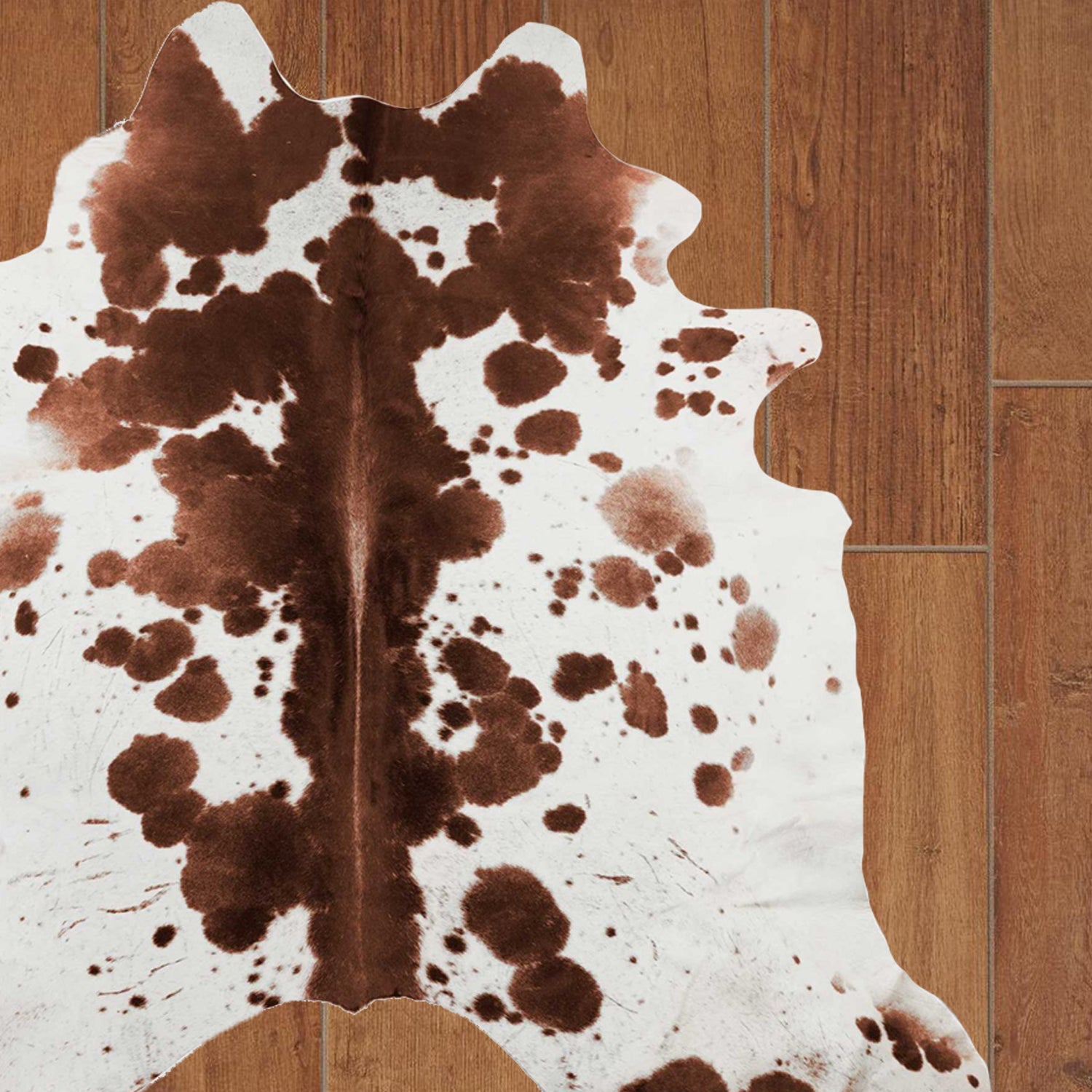 72x84 inches brown white cowhide rug showcasing unique patterns and soft texture, perfect for enhancing home decor.