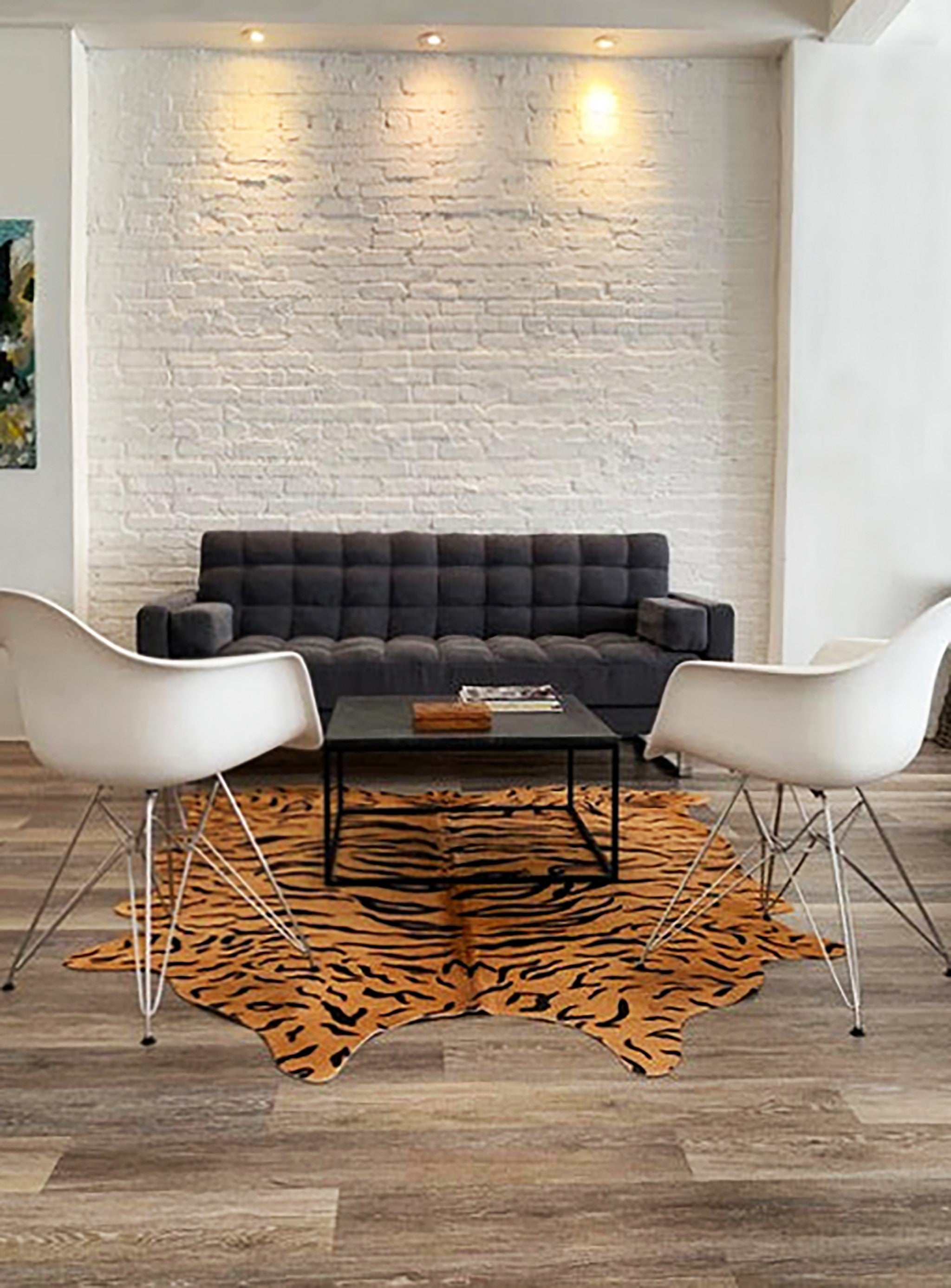 Luxurious 72x84 Tiger Chocolate Natural Cowhide Rug showcasing rich colors and unique patterns, perfect for enhancing home decor.