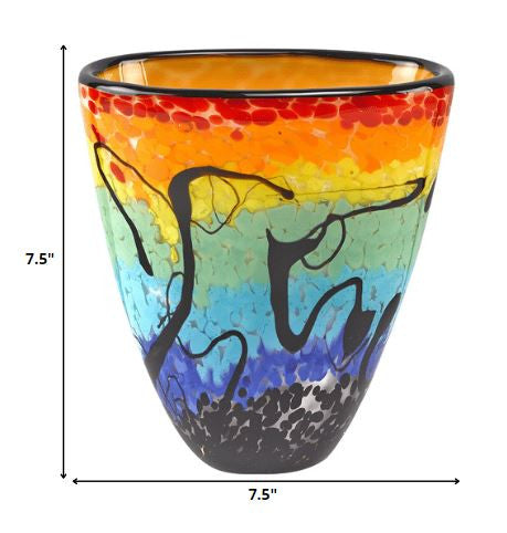 A beautifully crafted 75 Mouth Blown Art Glass Oval Vase showcasing a vibrant multi-color design, perfect for displaying flowers.