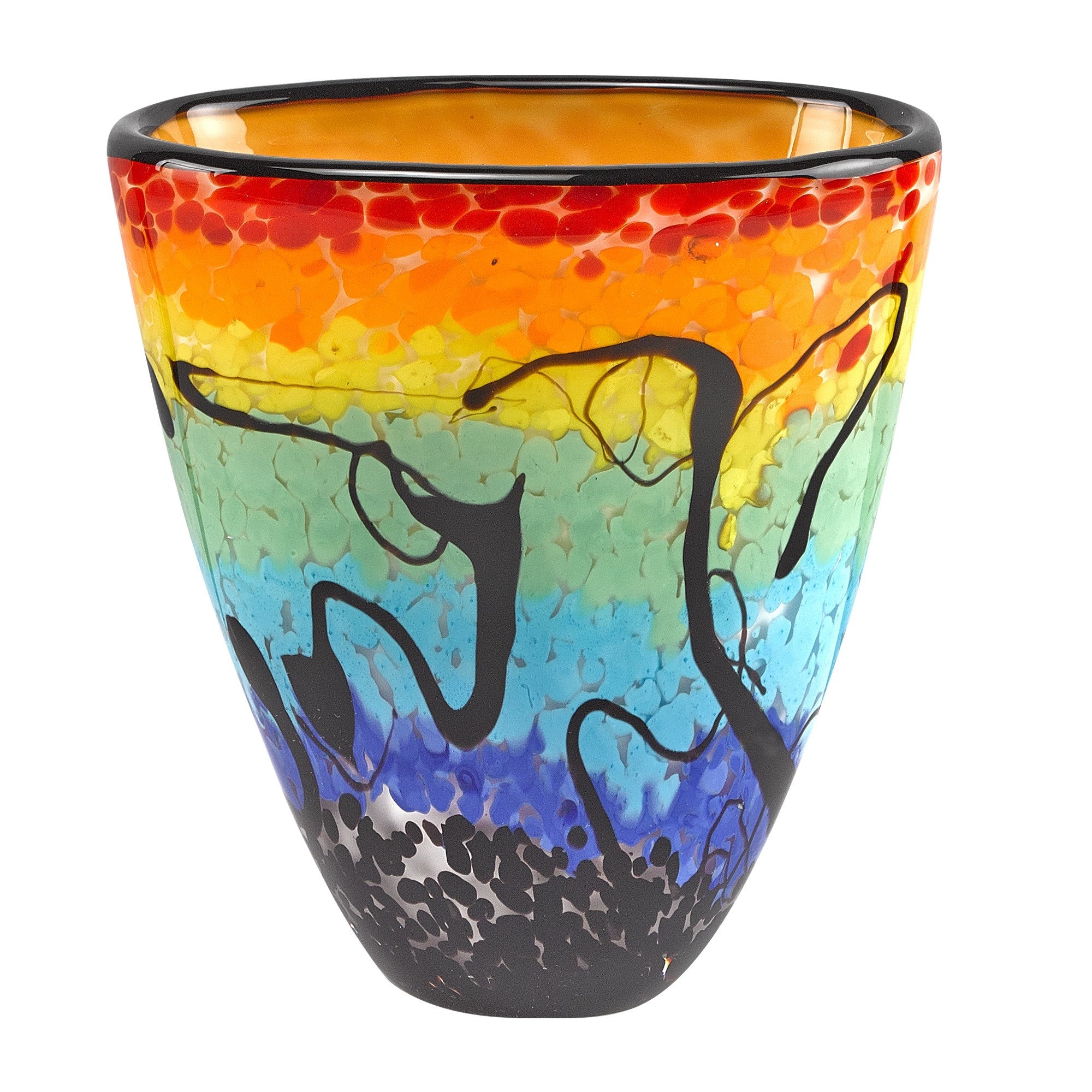 A beautifully crafted 75 Mouth Blown Art Glass Oval Vase showcasing a vibrant multi-color design, perfect for displaying flowers.