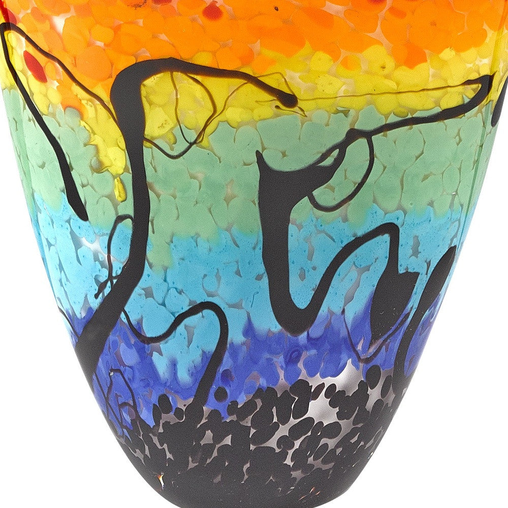 A beautifully crafted 75 Mouth Blown Art Glass Oval Vase showcasing a vibrant multi-color design, perfect for displaying flowers.