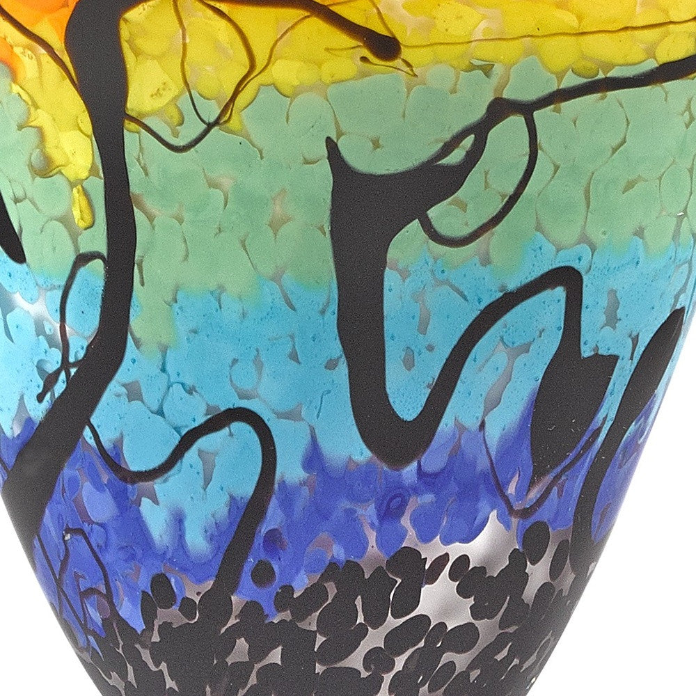 A beautifully crafted 75 Mouth Blown Art Glass Oval Vase showcasing a vibrant multi-color design, perfect for displaying flowers.