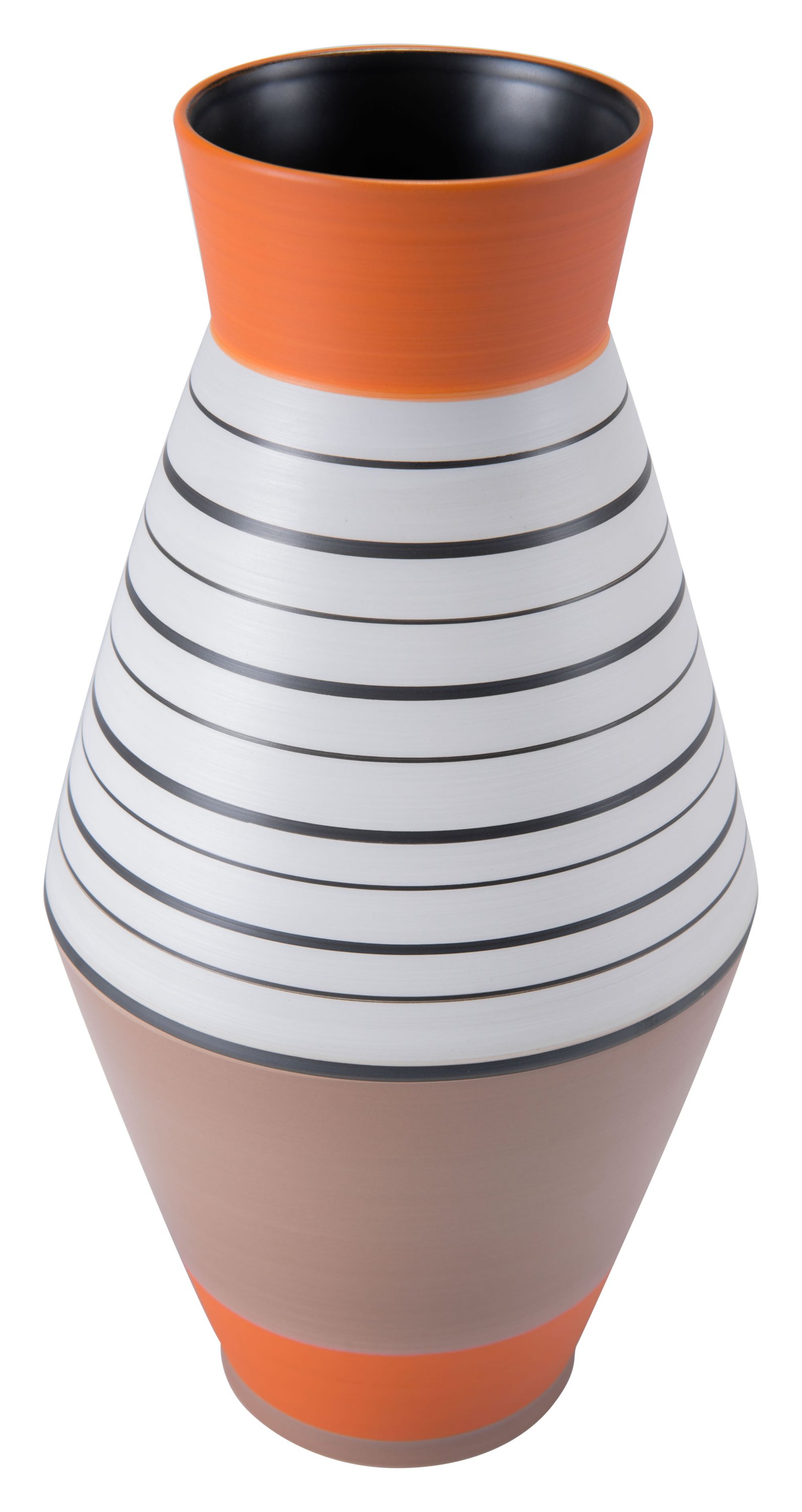 A vibrant multicolor ceramic medium vase in a trapezoid shape, perfect for floral arrangements or as a decorative object.